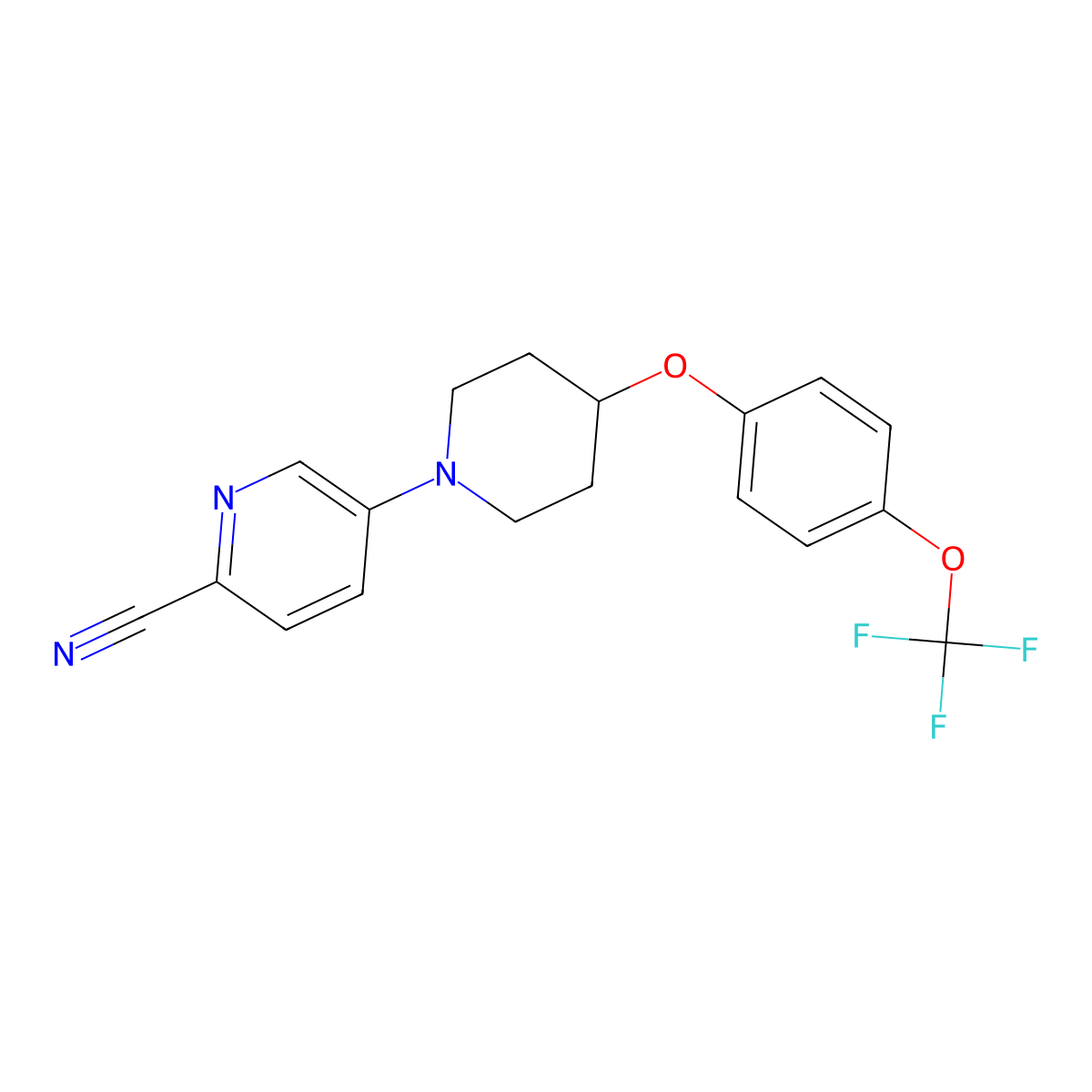 5-{4-[4-(Trifluoromethoxy)phenoxy]piperidin-1-yl}pyridine-2-carbonitrile molecular structure, CAS 2770584-82-0