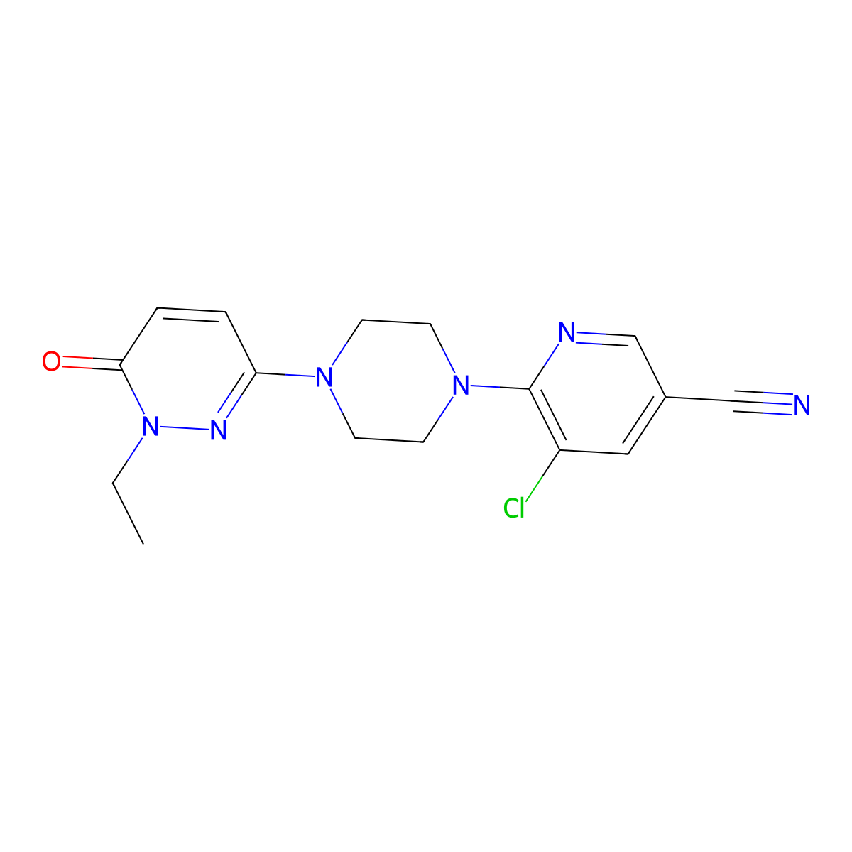 5-Chloro-6-[4-(1-ethyl-6-oxo-1,6-dihydropyridazin-3-yl)piperazin-1-yl]pyridine-3-carbonitrile molecular structure, CAS 2770584-83-1