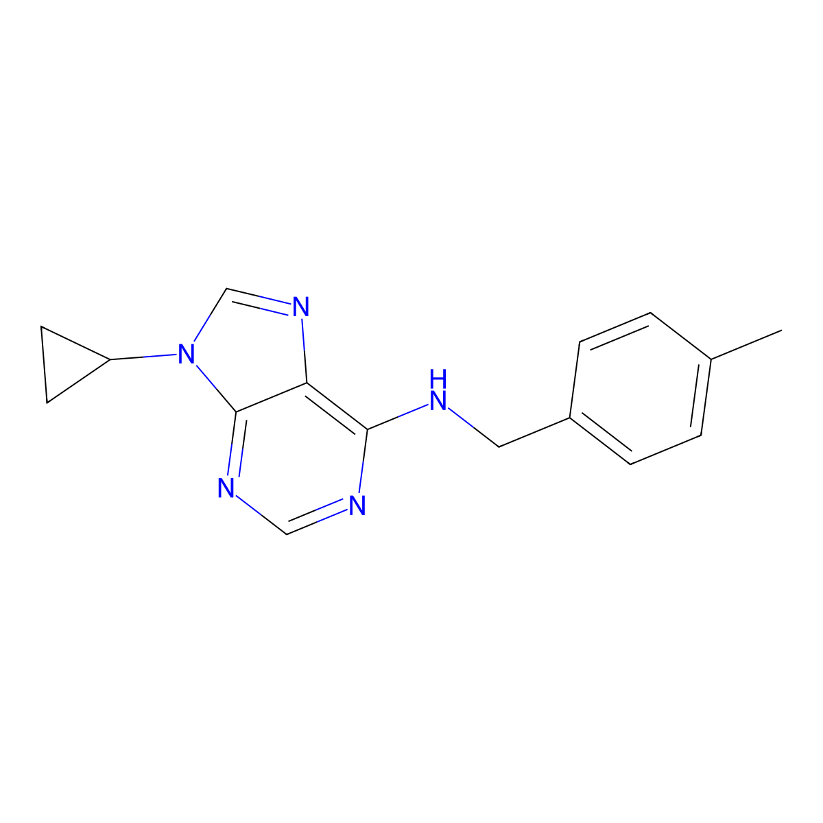 9-cyclopropyl-N-[(4-methylphenyl)methyl]-9H-purin-6-amine molecular structure, CAS 2770584-85-3