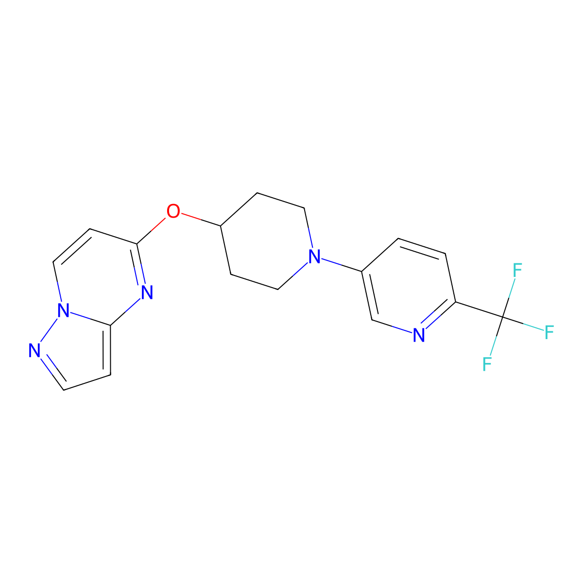 5-(4-{Pyrazolo[1,5-a]pyrimidin-5-yloxy}piperidin-1-yl)-2-(trifluoromethyl)pyridine molecular structure, CAS 2770584-88-6