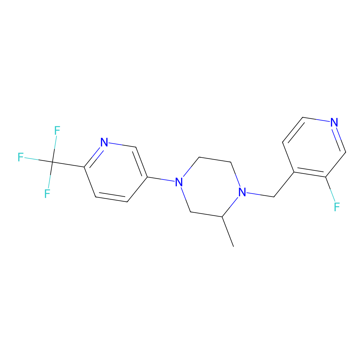 1-[(3-Fluoropyridin-4-yl)methyl]-2-methyl-4-[6-(trifluoromethyl)pyridin-3-yl]piperazine molecular structure, CAS 2770584-93-3