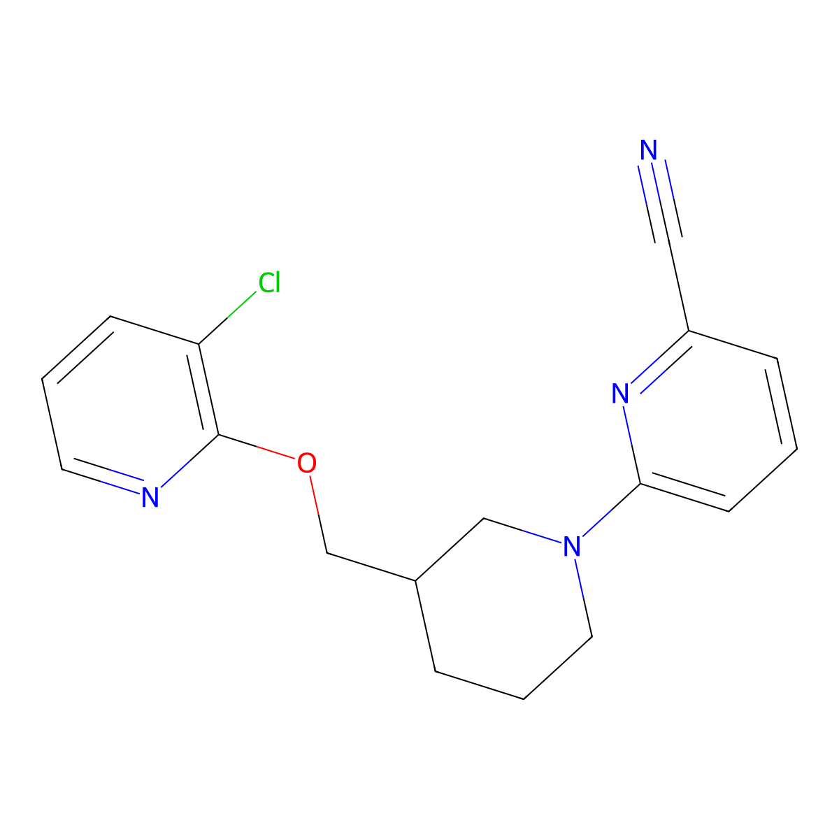 6-(3-{[(3-Chloropyridin-2-yl)oxy]methyl}piperidin-1-yl)pyridine-2-carbonitrile molecular structure, CAS 2770584-97-7