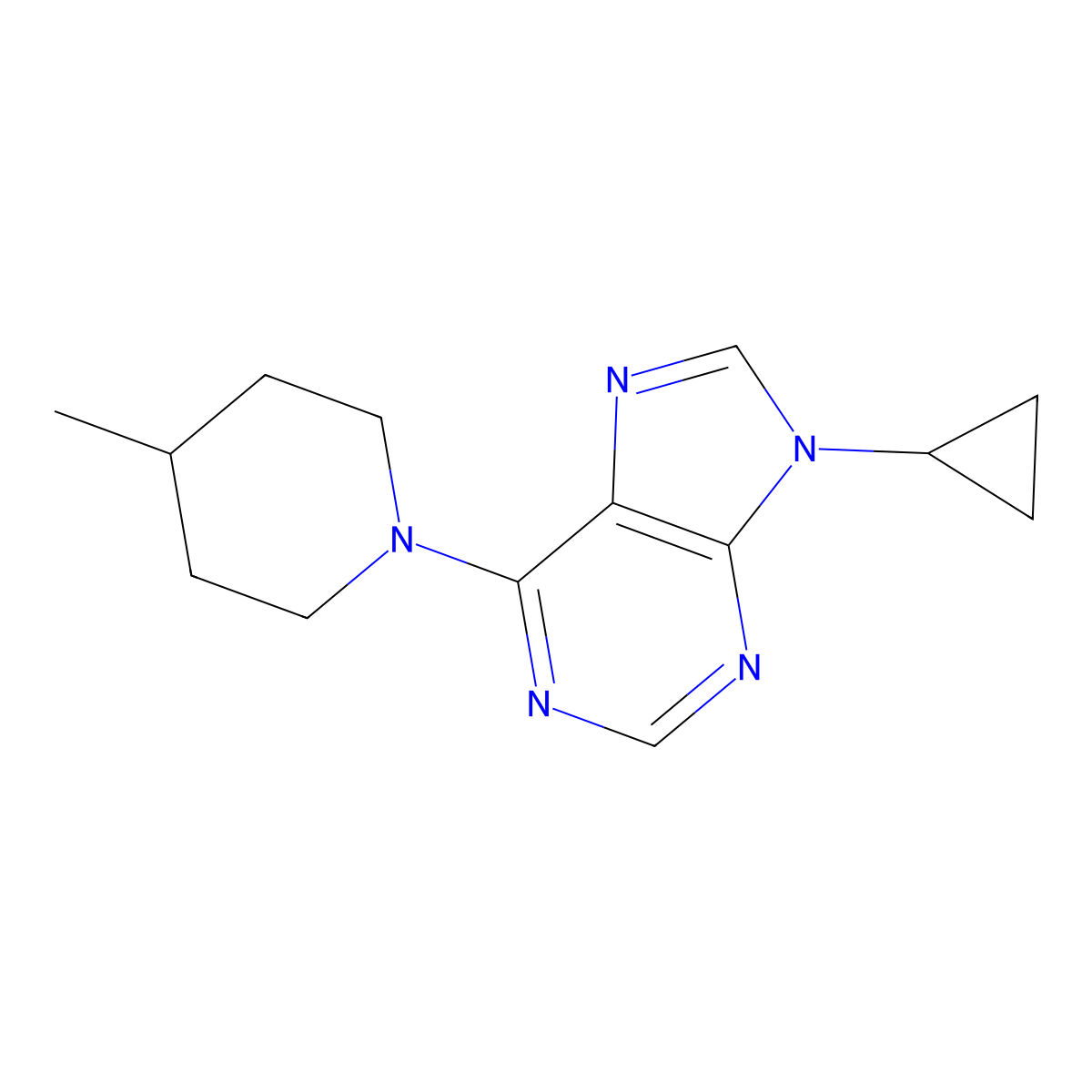 9-cyclopropyl-6-(4-methylpiperidin-1-yl)-9H-purine molecular structure, CAS 2770584-98-8