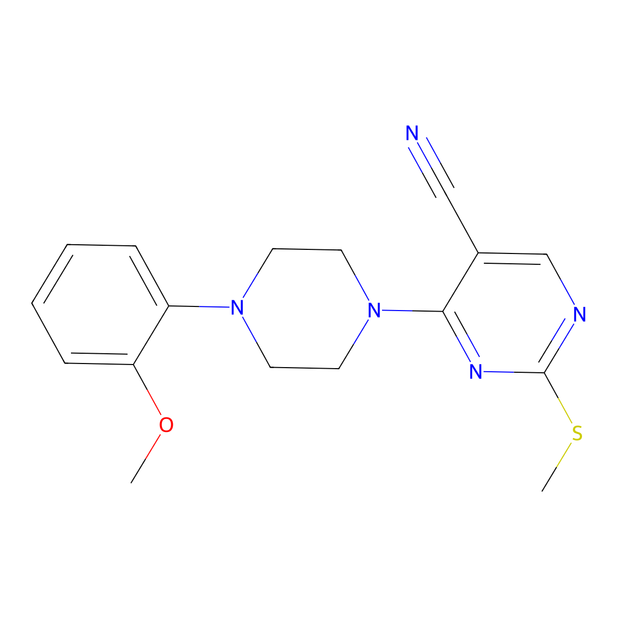 4-[4-(2-Methoxyphenyl)piperazin-1-yl]-2-(methylsulfanyl)pyrimidine-5-carbonitrile molecular structure, CAS 2770584-99-9