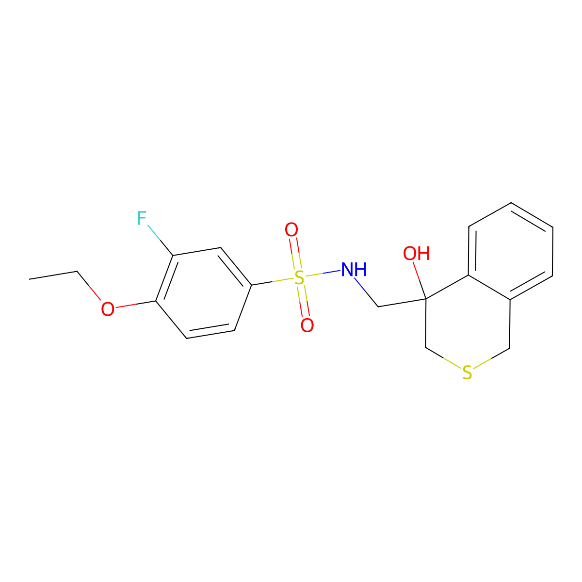 4-ethoxy-3-fluoro-N-[(4-hydroxy-3,4-dihydro-1H-2-benzothiopyran-4-yl)methyl]benzene-1-sulfonamide molecular structure, CAS 2770585-01-6