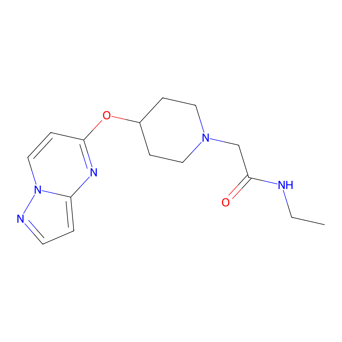 N-ethyl-2-(4-{pyrazolo[1,5-a]pyrimidin-5-yloxy}piperidin-1-yl)acetamide molecular structure, CAS 2770585-02-7