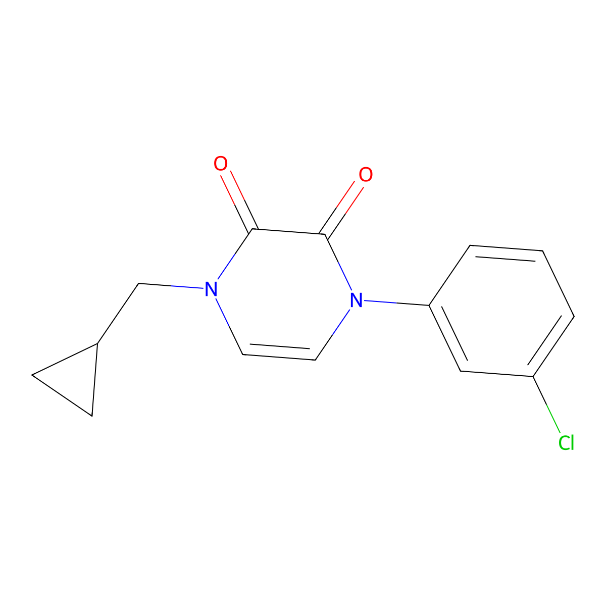 1-(3-Chlorophenyl)-4-(cyclopropylmethyl)-1,2,3,4-tetrahydropyrazine-2,3-dione molecular structure, CAS 2770585-10-7