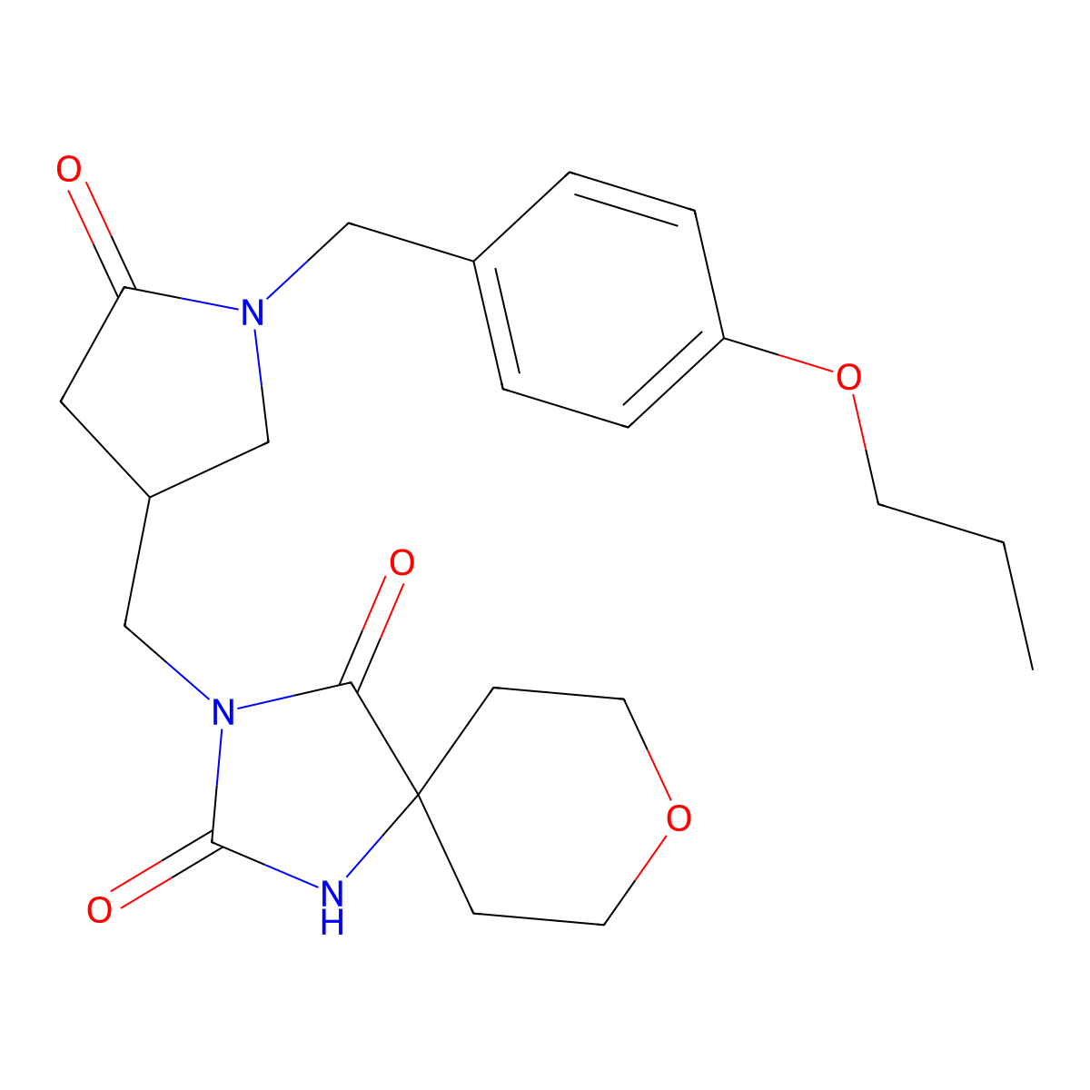3-({5-Oxo-1-[(4-propoxyphenyl)methyl]pyrrolidin-3-yl}methyl)-8-oxa-1,3-diazaspiro[4.5]decane-2,4-dione molecular structure, CAS 2770585-13-0