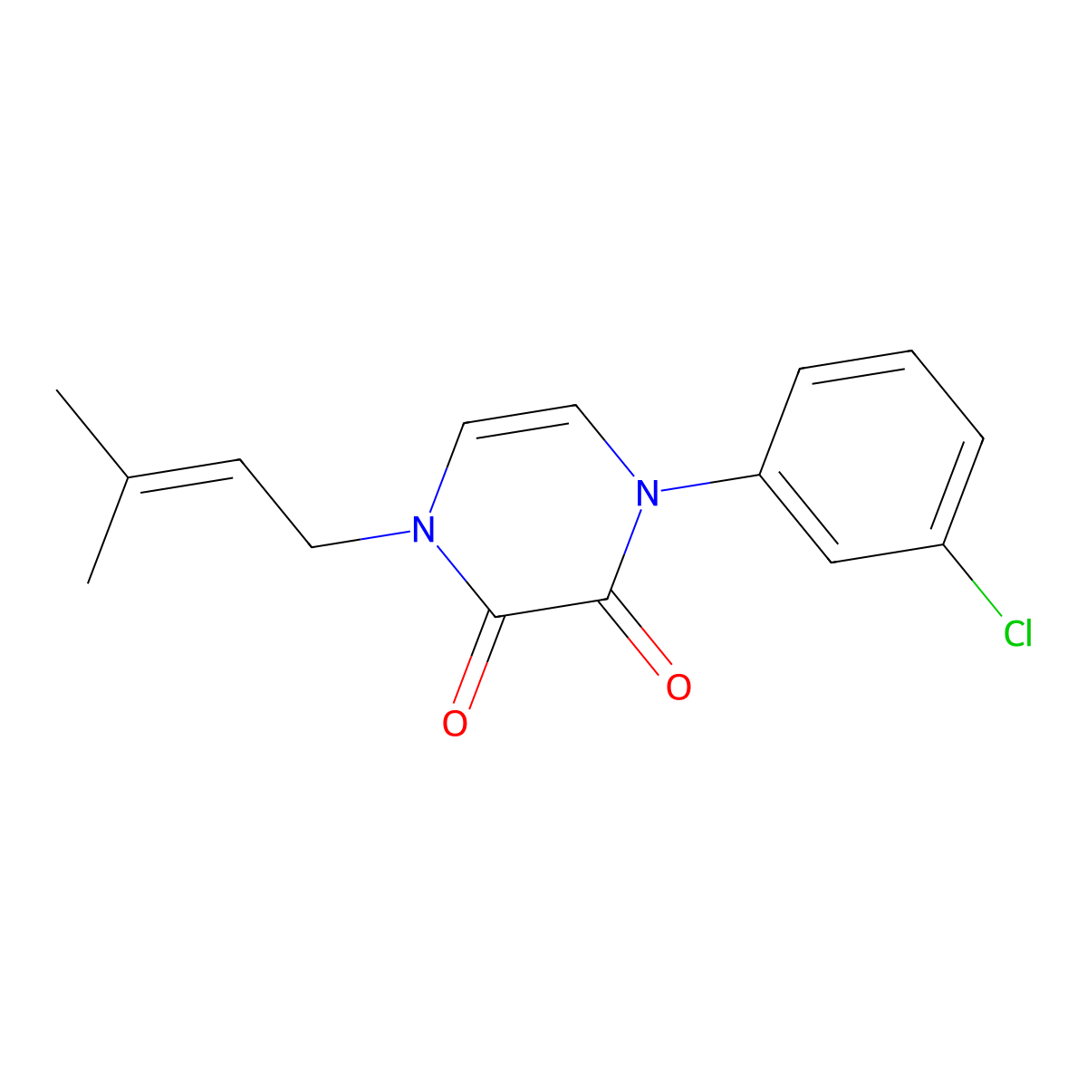 1-(3-Chlorophenyl)-4-(3-methylbut-2-en-1-yl)-1,2,3,4-tetrahydropyrazine-2,3-dione molecular structure, CAS 2770585-15-2