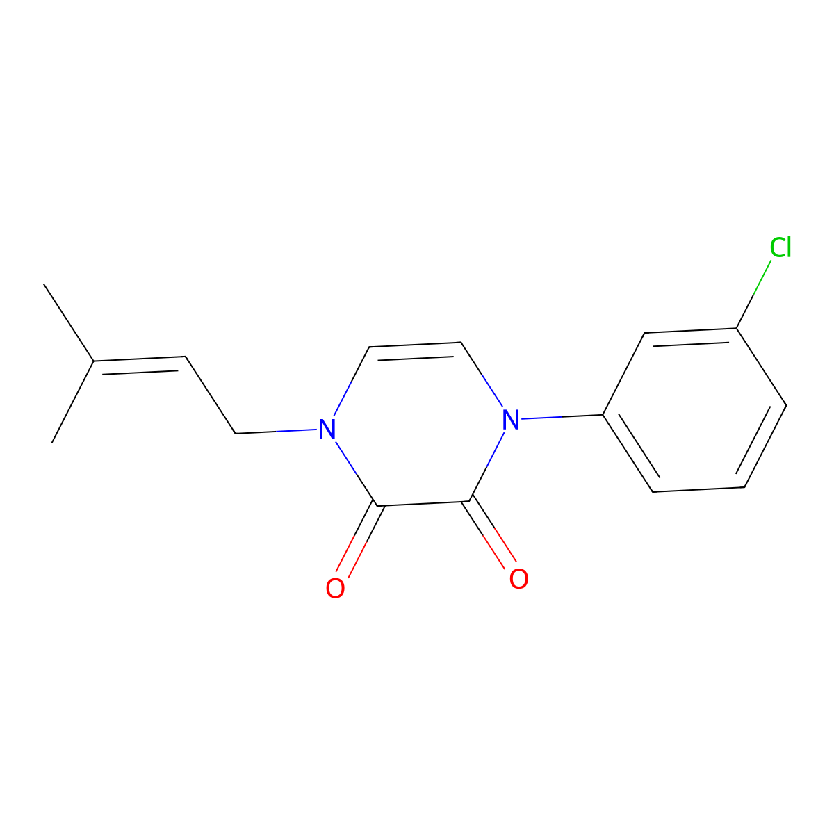 1-(3-Chlorophenyl)-4-(3-methylbut-2-en-1-yl)-1,2,3,4-tetrahydropyrazine-2,3-dione molecular structure, CAS 2770585-15-2