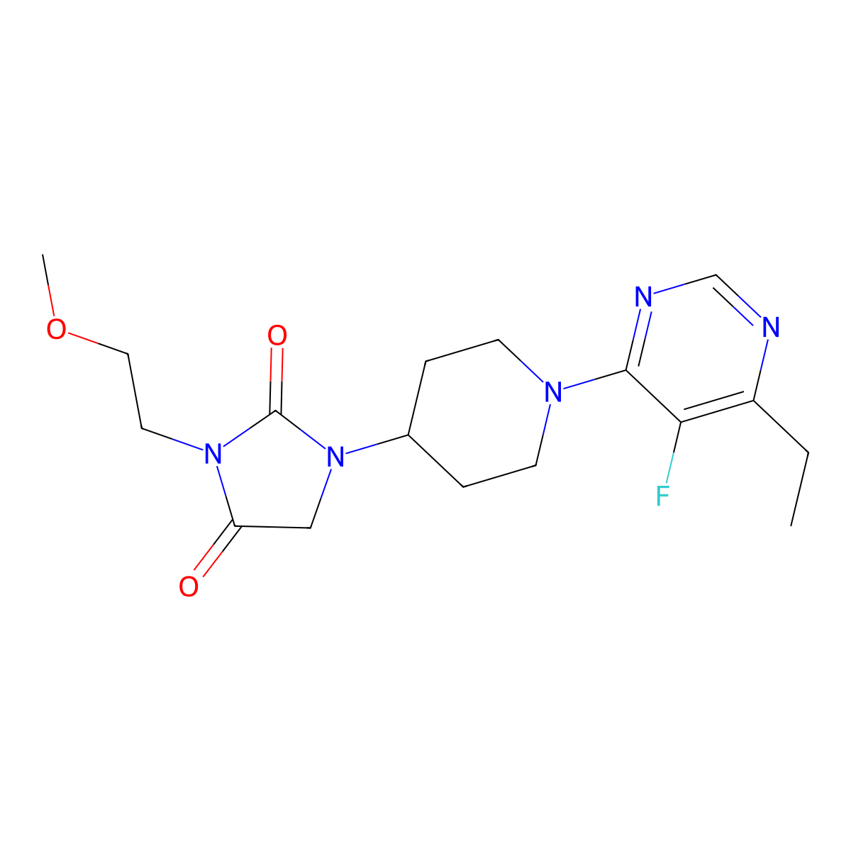 1-[1-(6-Ethyl-5-fluoropyrimidin-4-yl)piperidin-4-yl]-3-(2-methoxyethyl)imidazolidine-2,4-dione molecular structure, CAS 2770585-16-3