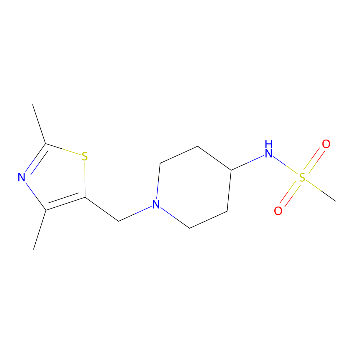 N-{1-[(2,4-dimethyl-1,3-thiazol-5-yl)methyl]piperidin-4-yl}methanesulfonamide molecular structure, CAS 2770585-18-5