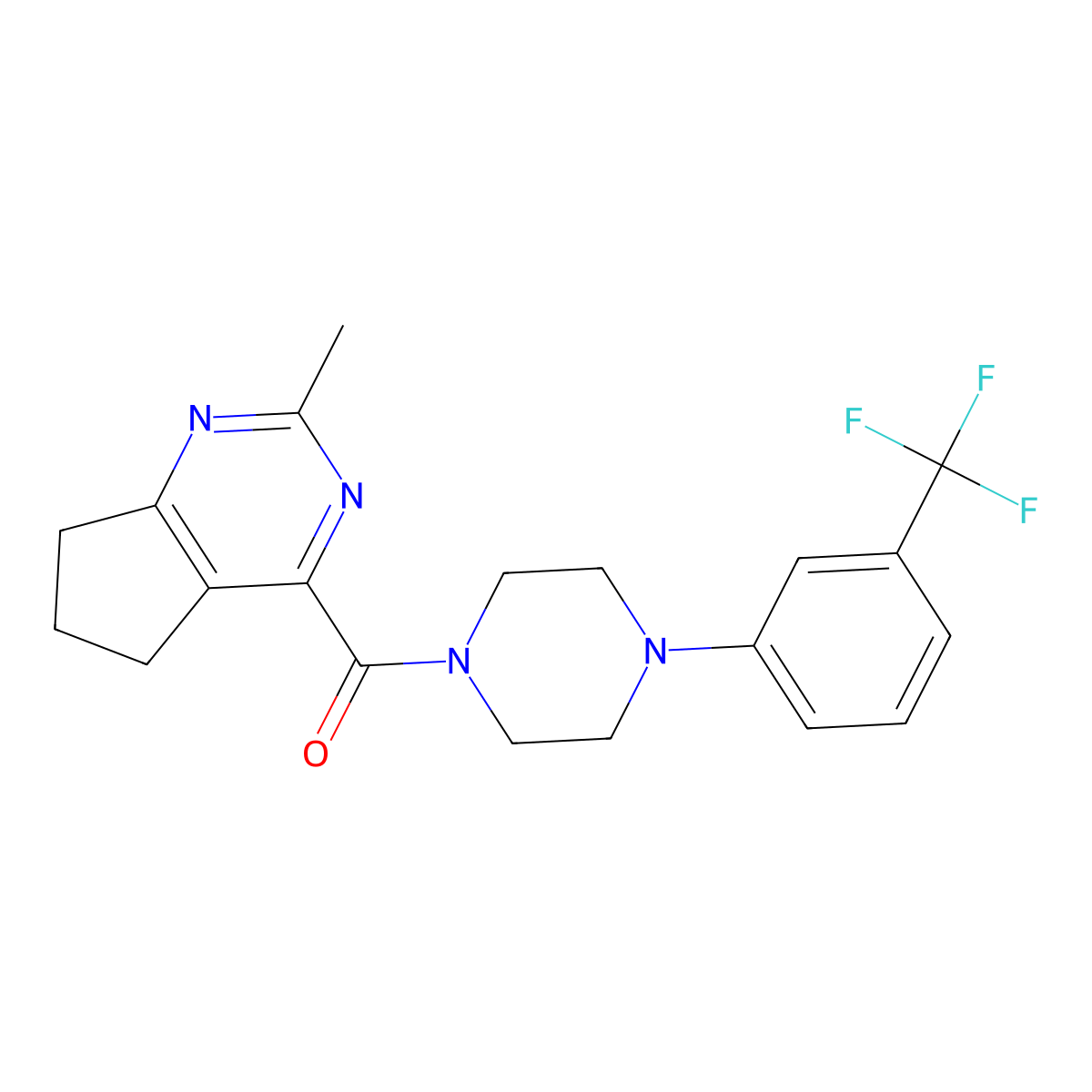 1-{2-methyl-5H,6H,7H-cyclopenta[d]pyrimidine-4-carbonyl}-4-[3-(trifluoromethyl)phenyl]piperazine molecular structure, CAS 2770585-21-0
