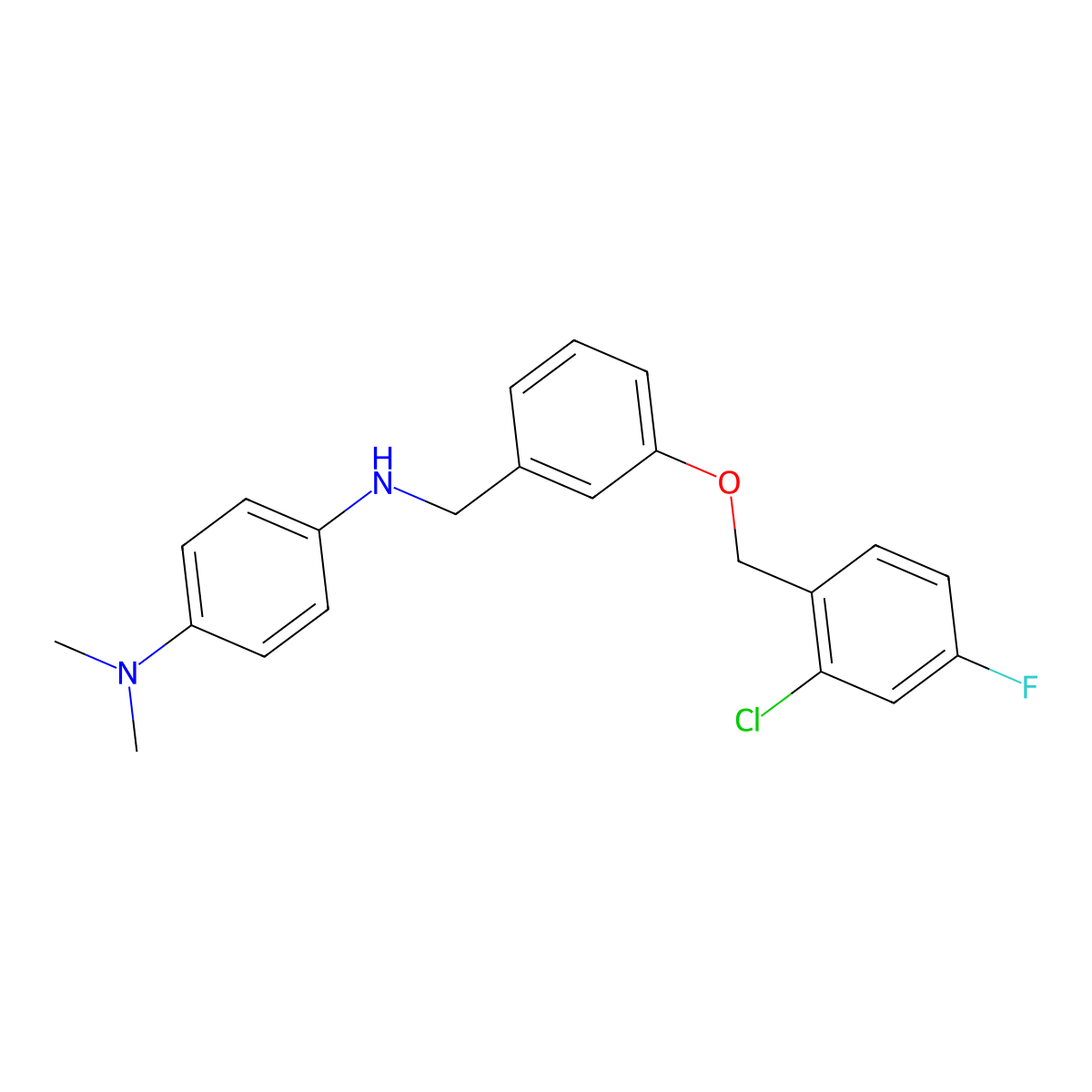 N4-({3-[(2-chloro-4-fluorophenyl)methoxy]phenyl}methyl)-N1,N1-dimethylbenzene-1,4-diamine molecular structure, CAS 2770585-23-2