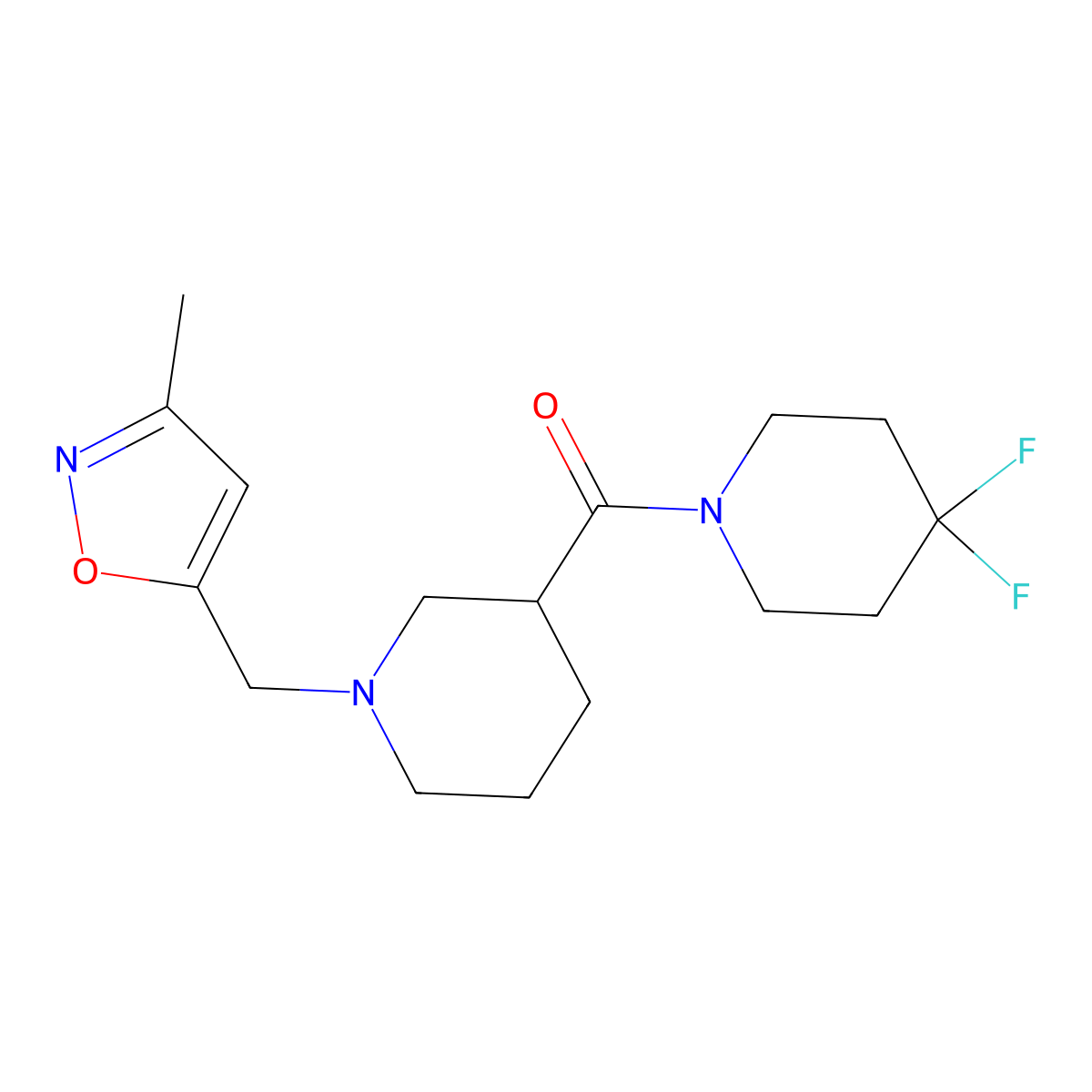 4,4-Difluoro-1-{1-[(3-methyl-1,2-oxazol-5-yl)methyl]piperidine-3-carbonyl}piperidine molecular structure, CAS 2770585-24-3