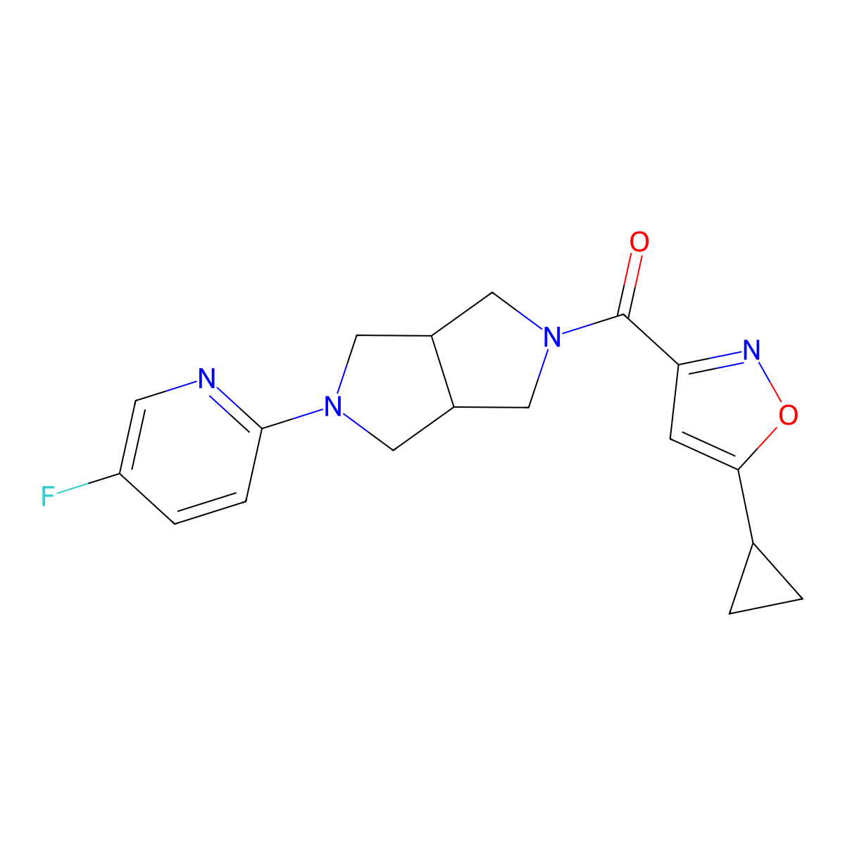 2-[5-(5-Cyclopropyl-1,2-oxazole-3-carbonyl)-octahydropyrrolo[3,4-c]pyrrol-2-yl]-5-fluoropyridine molecular structure, CAS 2770585-25-4
