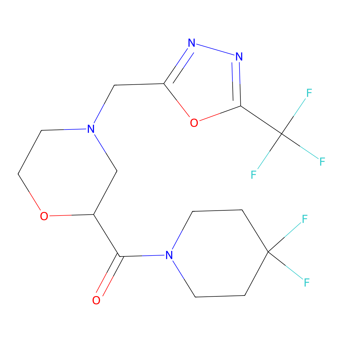 2-(4,4-Difluoropiperidine-1-carbonyl)-4-{[5-(trifluoromethyl)-1,3,4-oxadiazol-2-yl]methyl}morpholine molecular structure, CAS 2770585-29-8