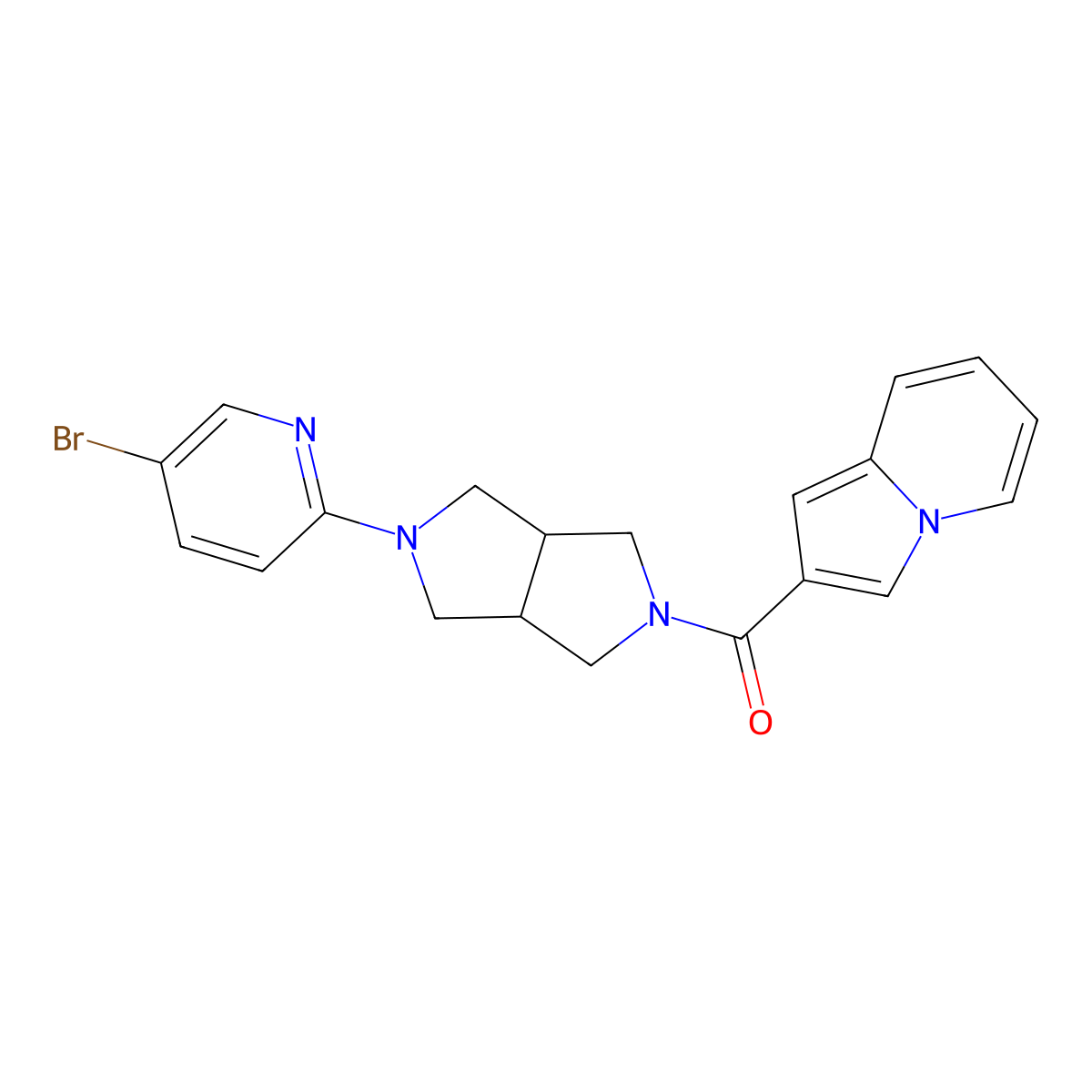 2-[5-(5-Bromopyridin-2-yl)-octahydropyrrolo[3,4-c]pyrrole-2-carbonyl]indolizine molecular structure, CAS 2770585-30-1