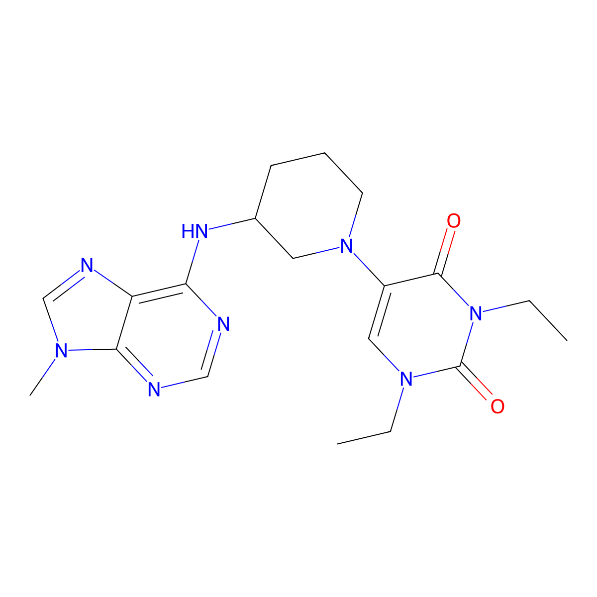 1,3-diethyl-5-{3-[(9-methyl-9H-purin-6-yl)amino]piperidin-1-yl}-1,2,3,4-tetrahydropyrimidine-2,4-dione molecular structure, CAS 2770585-32-3