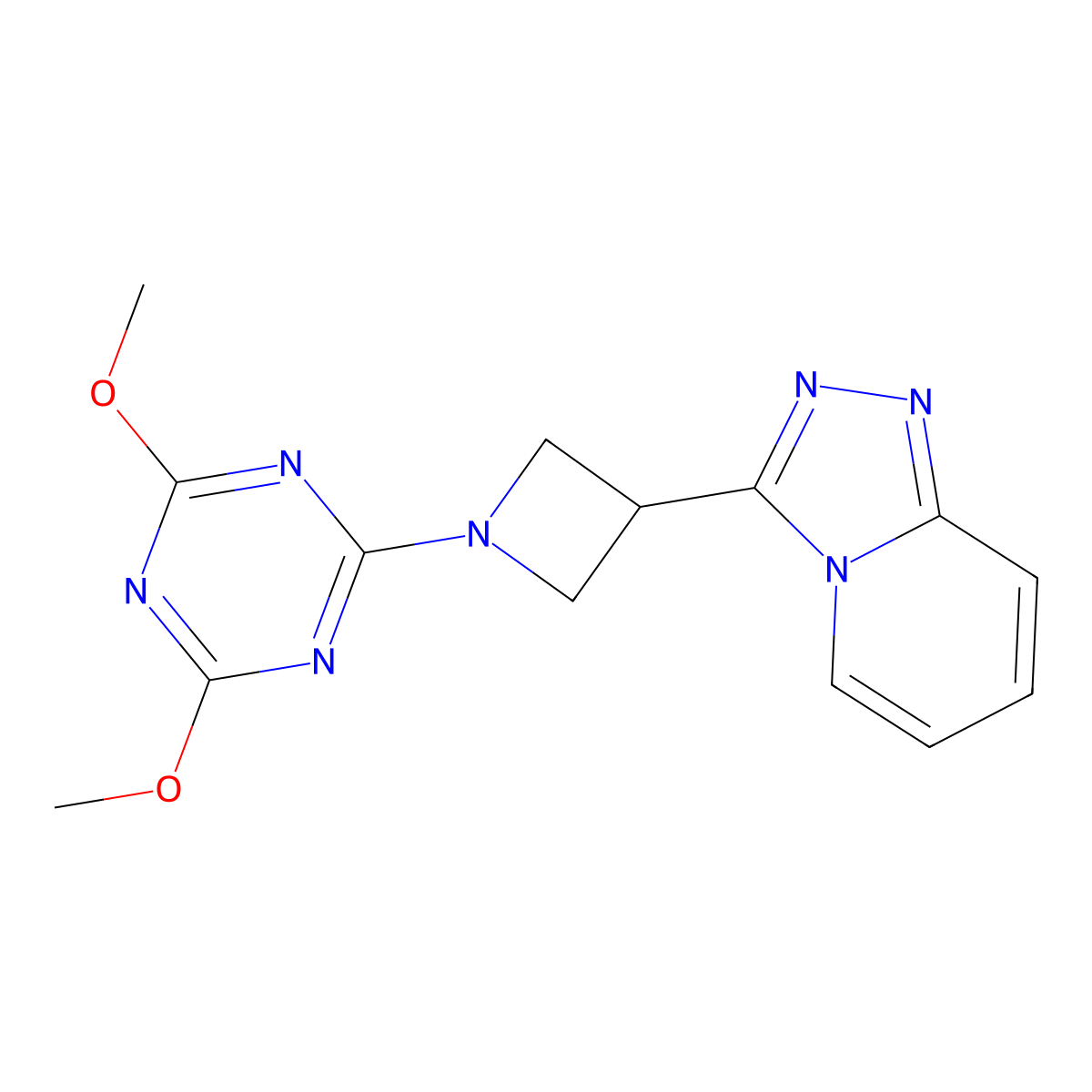 2,4-Dimethoxy-6-(3-{[1,2,4]triazolo[4,3-a]pyridin-3-yl}azetidin-1-yl)-1,3,5-triazine molecular structure, CAS 2770585-37-8