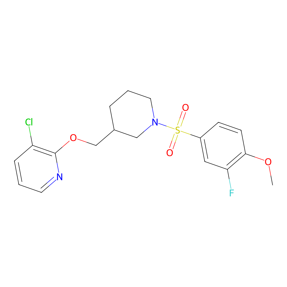 3-Chloro-2-{[1-(3-fluoro-4-methoxybenzenesulfonyl)piperidin-3-yl]methoxy}pyridine molecular structure, CAS 2770585-40-3