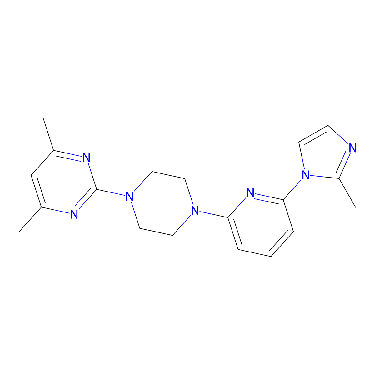 4,6-dimethyl-2-{4-[6-(2-methyl-1H-imidazol-1-yl)pyridin-2-yl]piperazin-1-yl}pyrimidine molecular structure, CAS 2770585-41-4