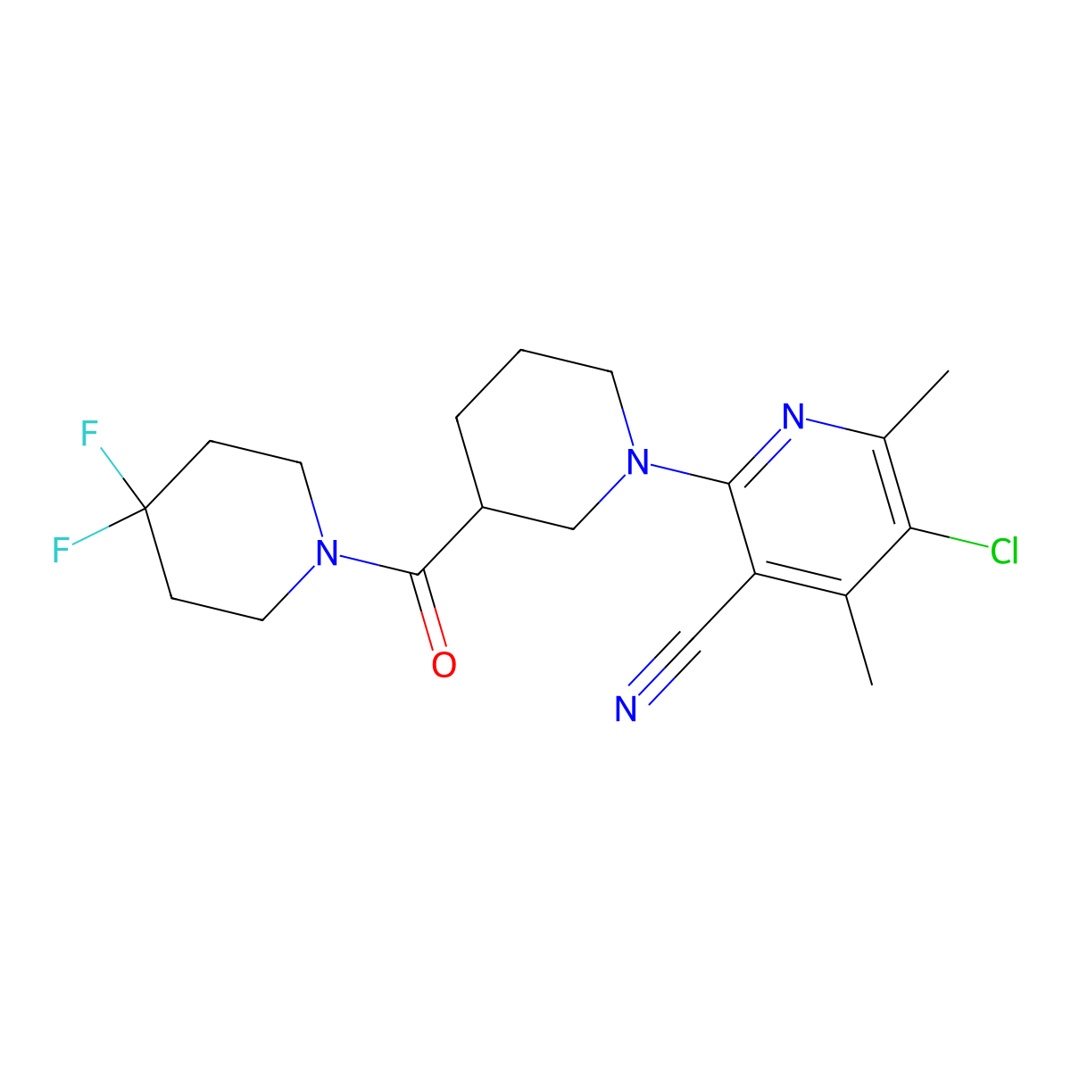5-Chloro-2-[3-(4,4-difluoropiperidine-1-carbonyl)piperidin-1-yl]-4,6-dimethylpyridine-3-carbonitrile molecular structure, CAS 2770585-42-5