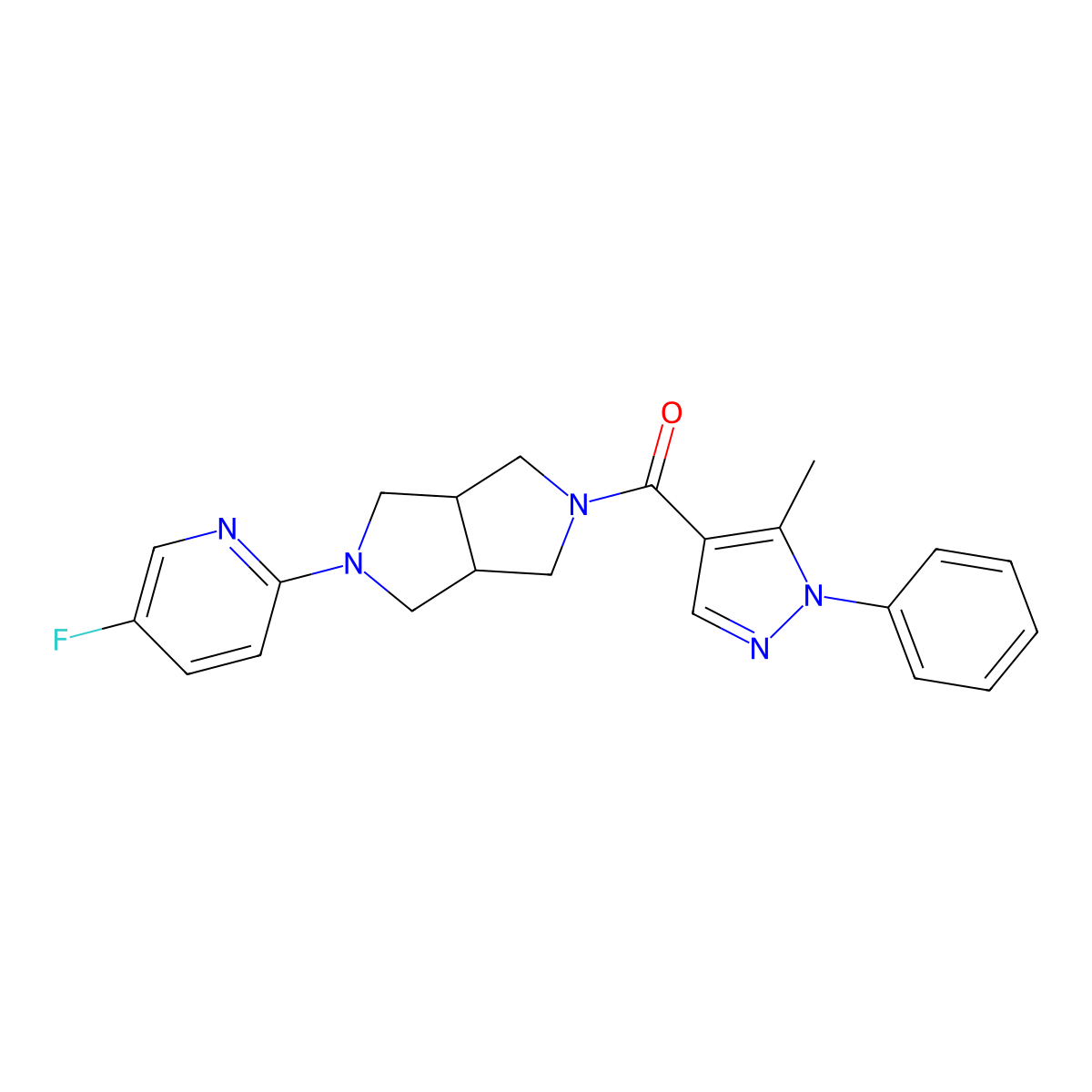 5-fluoro-2-[5-(5-methyl-1-phenyl-1H-pyrazole-4-carbonyl)-octahydropyrrolo[3,4-c]pyrrol-2-yl]pyridine molecular structure, CAS 2770585-46-9