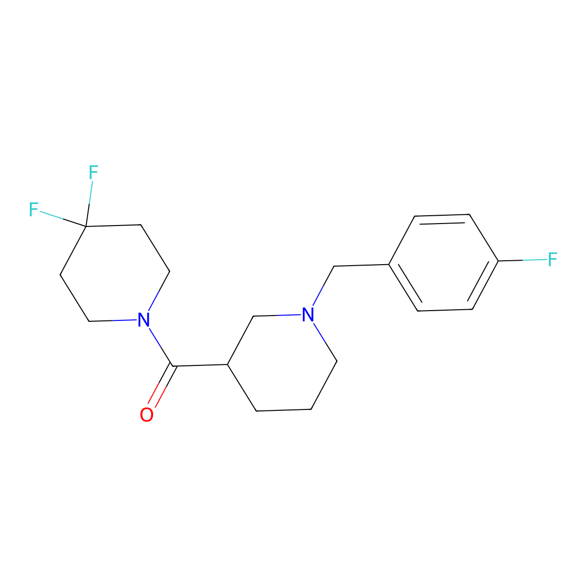 4,4-Difluoro-1-{1-[(4-fluorophenyl)methyl]piperidine-3-carbonyl}piperidine molecular structure, CAS 2770585-48-1