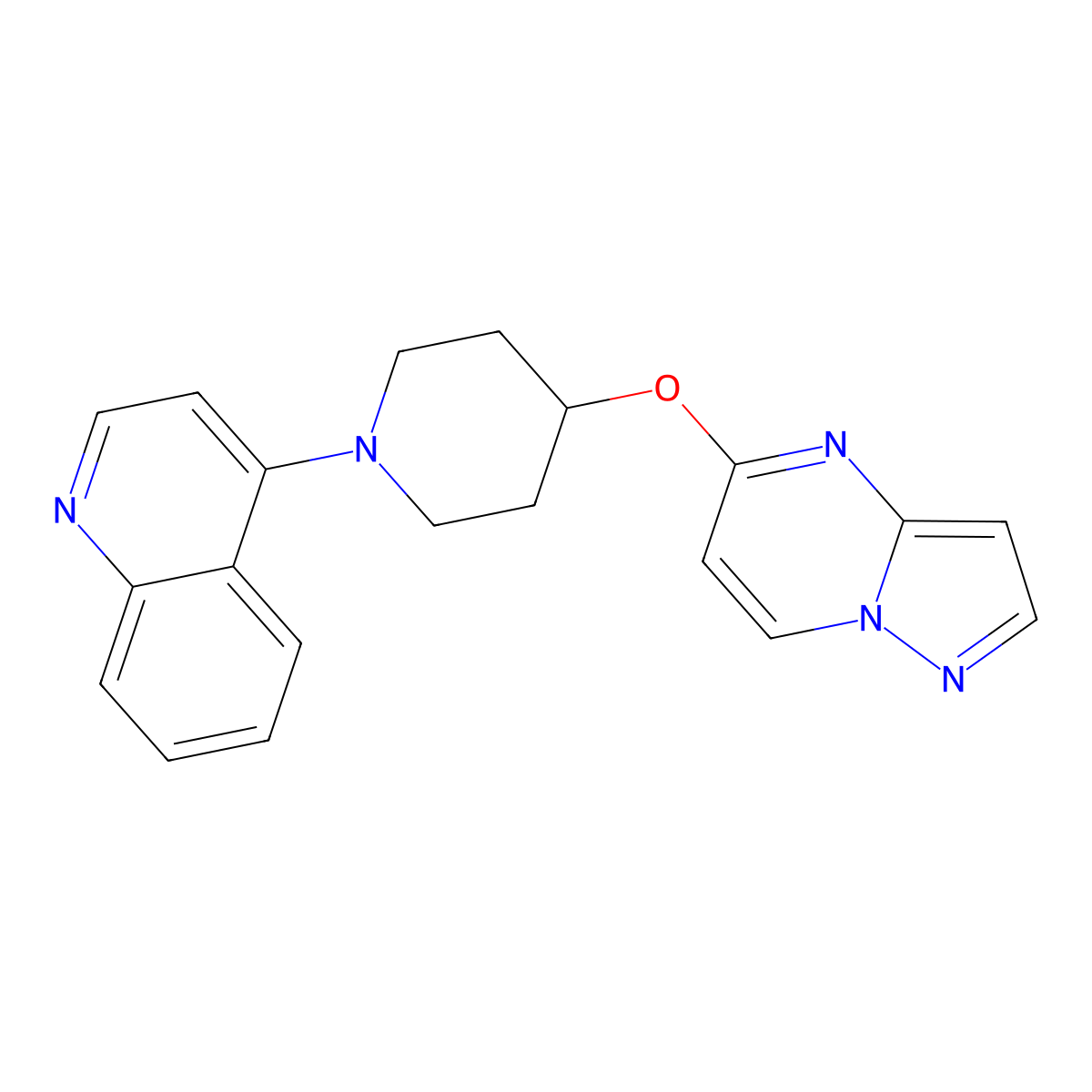 4-(4-{Pyrazolo[1,5-a]pyrimidin-5-yloxy}piperidin-1-yl)quinoline molecular structure, CAS 2770585-52-7