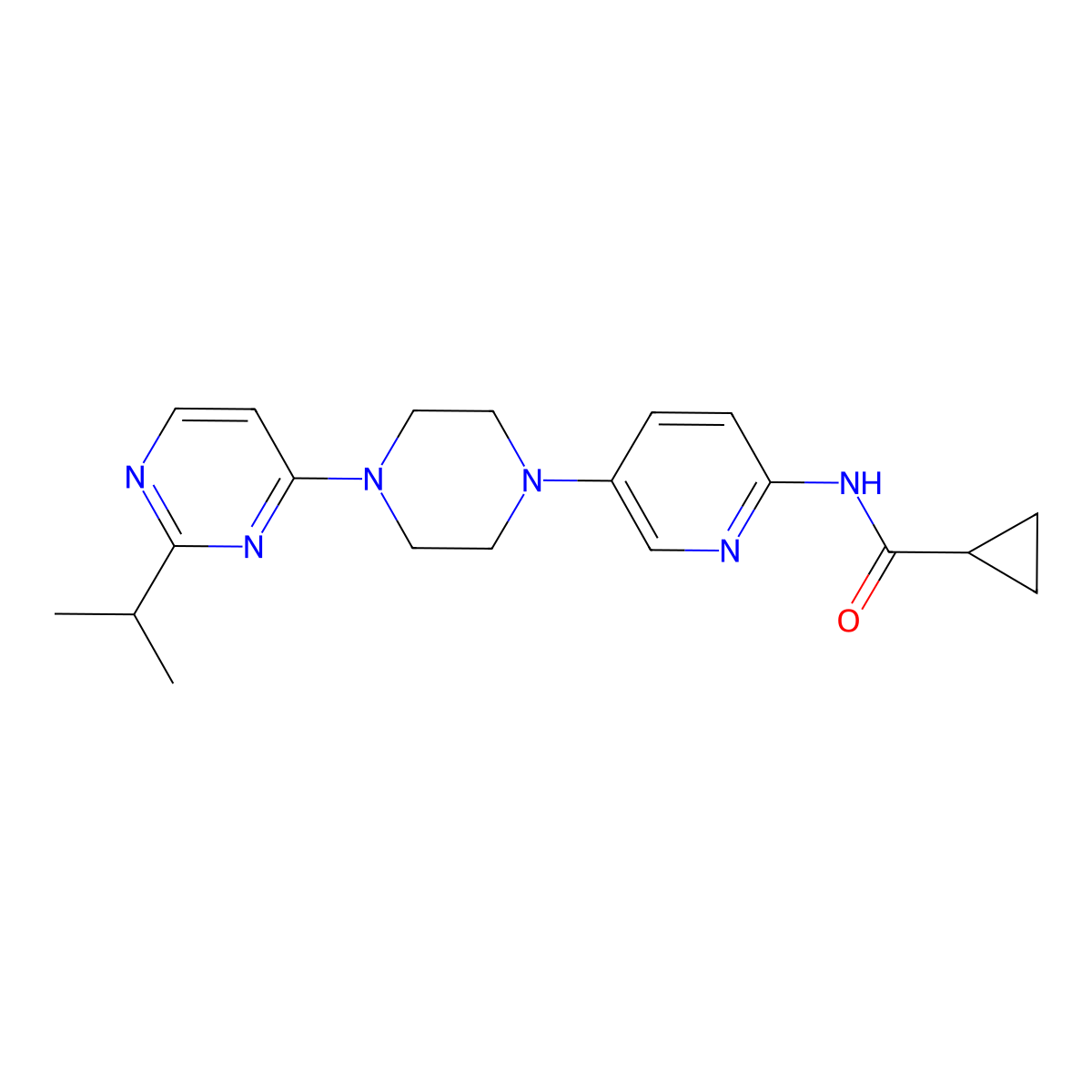 N-(5-{4-[2-(propan-2-yl)pyrimidin-4-yl]piperazin-1-yl}pyridin-2-yl)cyclopropanecarboxamide molecular structure, CAS 2770585-55-0