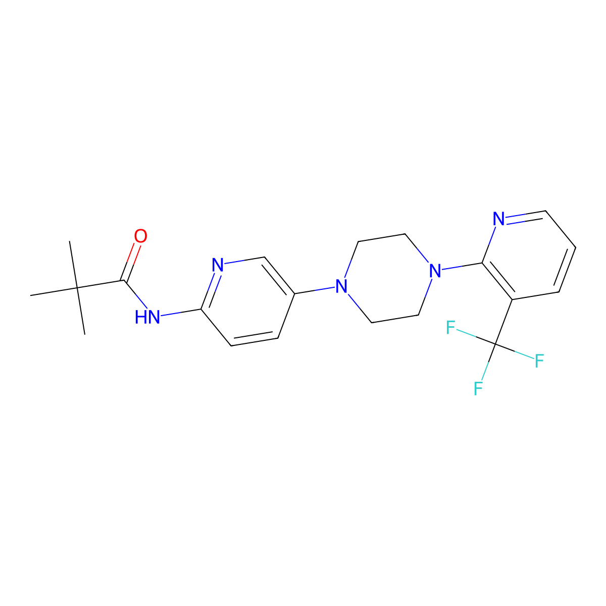 2,2-dimethyl-N-(5-{4-[3-(trifluoromethyl)pyridin-2-yl]piperazin-1-yl}pyridin-2-yl)propanamide molecular structure, CAS 2770585-56-1