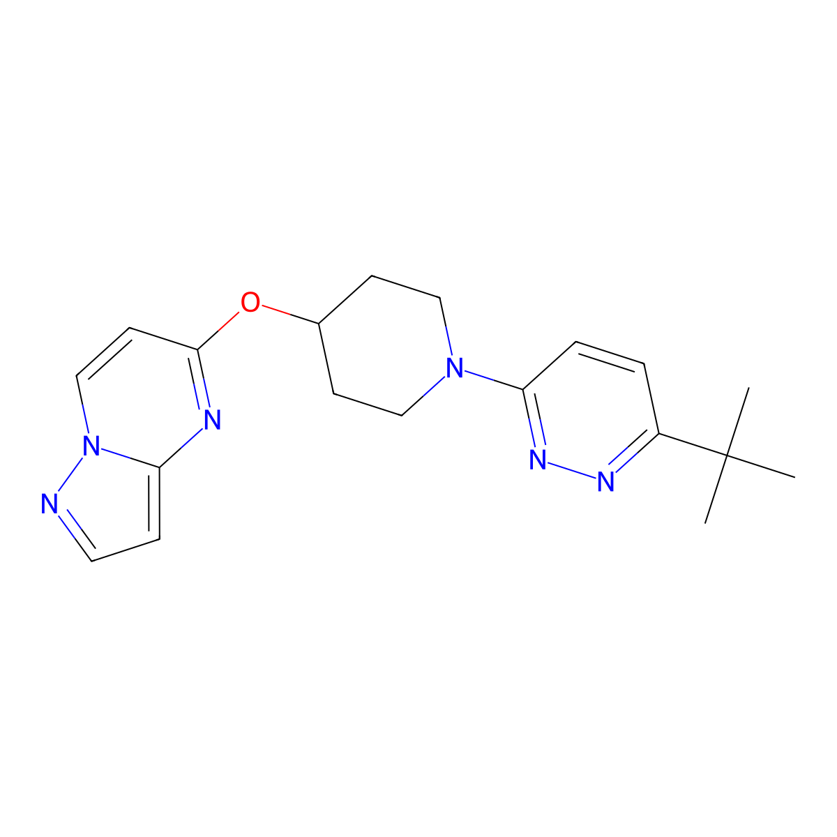 3-Tert-butyl-6-(4-{pyrazolo[1,5-a]pyrimidin-5-yloxy}piperidin-1-yl)pyridazine molecular structure, CAS 2770585-57-2