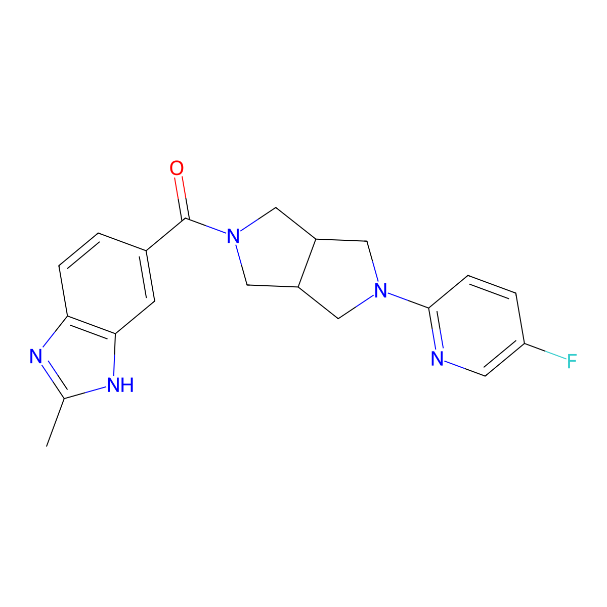 5-[5-(5-fluoropyridin-2-yl)-octahydropyrrolo[3,4-c]pyrrole-2-carbonyl]-2-methyl-1H-1,3-benzodiazole molecular structure, CAS 2770585-59-4