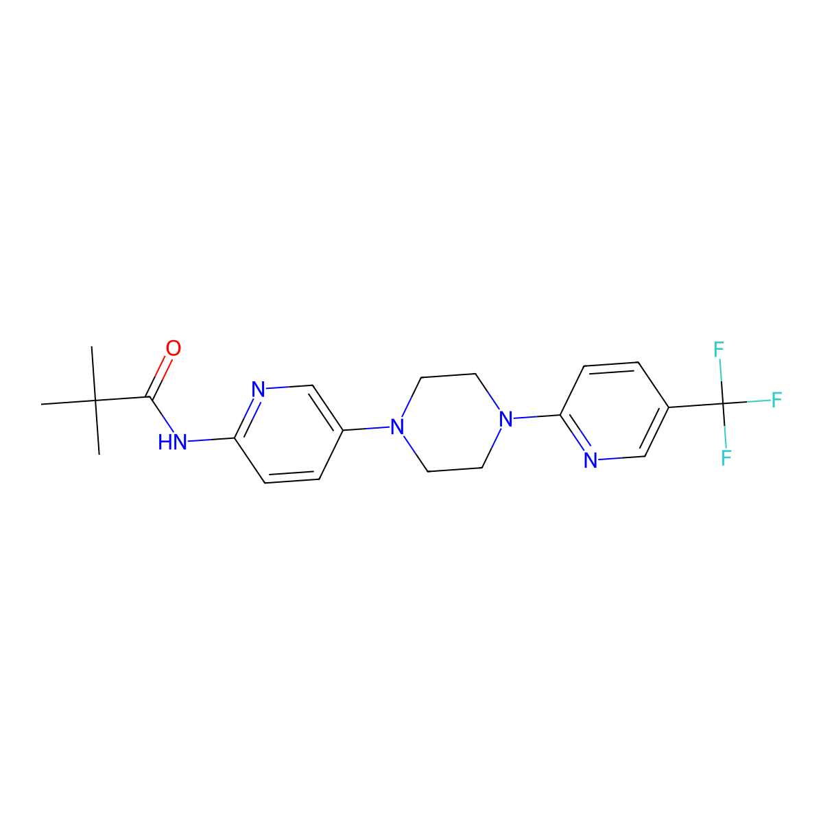 2,2-dimethyl-N-(5-{4-[5-(trifluoromethyl)pyridin-2-yl]piperazin-1-yl}pyridin-2-yl)propanamide molecular structure, CAS 2770585-62-9
