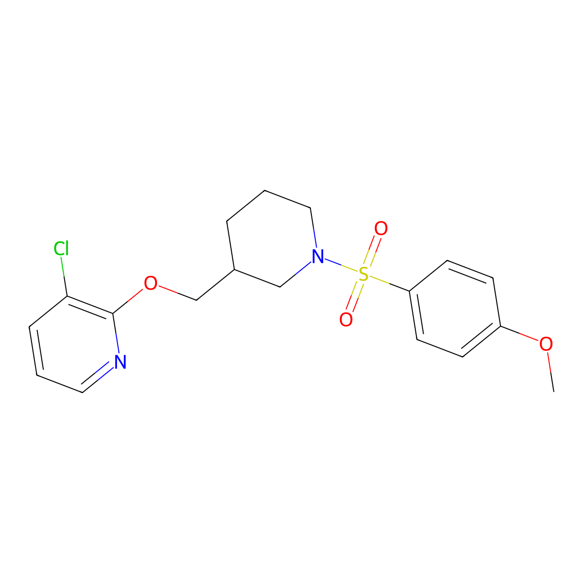 3-Chloro-2-{[1-(4-methoxybenzenesulfonyl)piperidin-3-yl]methoxy}pyridine molecular structure, CAS 2770585-63-0