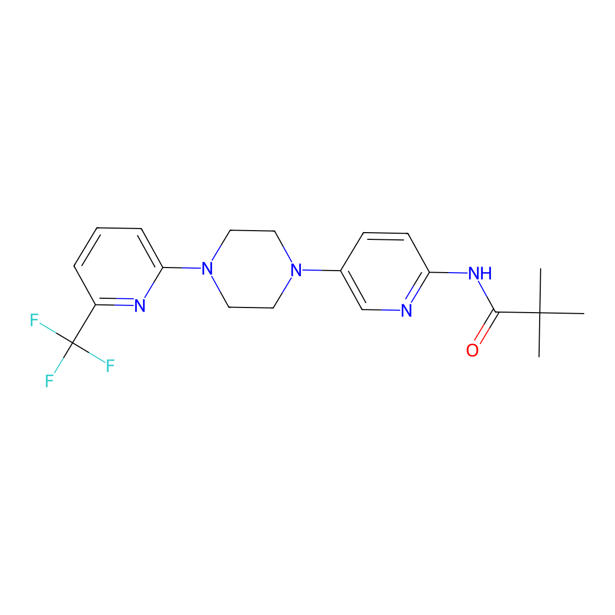 2,2-dimethyl-N-(5-{4-[6-(trifluoromethyl)pyridin-2-yl]piperazin-1-yl}pyridin-2-yl)propanamide molecular structure, CAS 2770585-68-5