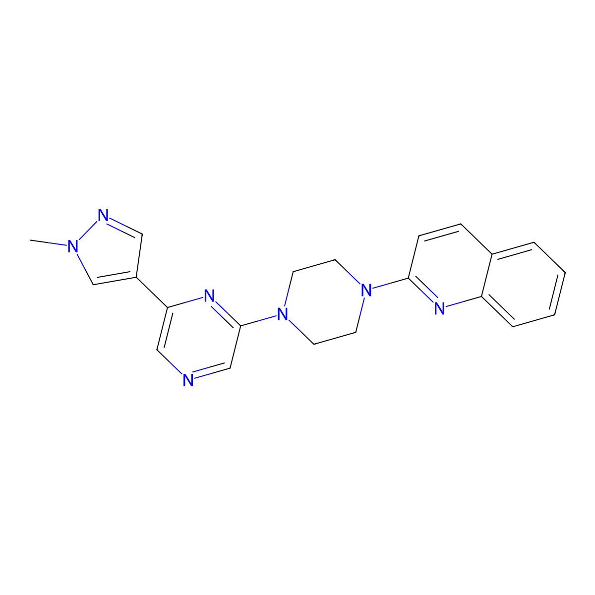 2-{4-[6-(1-methyl-1H-pyrazol-4-yl)pyrazin-2-yl]piperazin-1-yl}quinoline molecular structure, CAS 2770585-70-9
