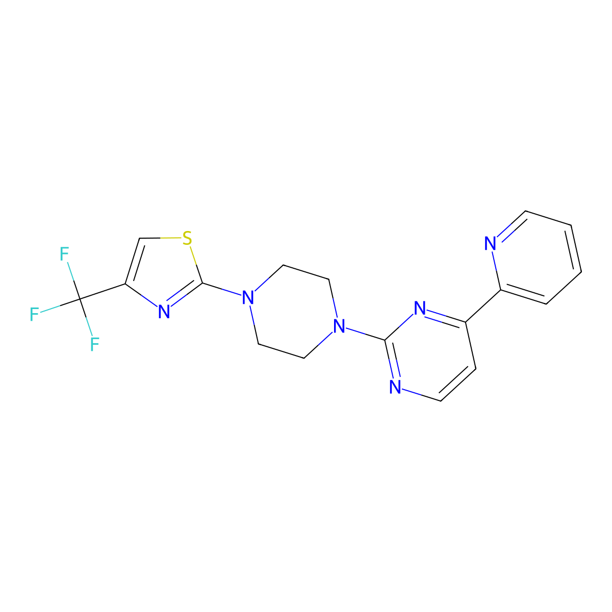4-(Pyridin-2-yl)-2-{4-[4-(trifluoromethyl)-1,3-thiazol-2-yl]piperazin-1-yl}pyrimidine molecular structure, CAS 2770585-72-1