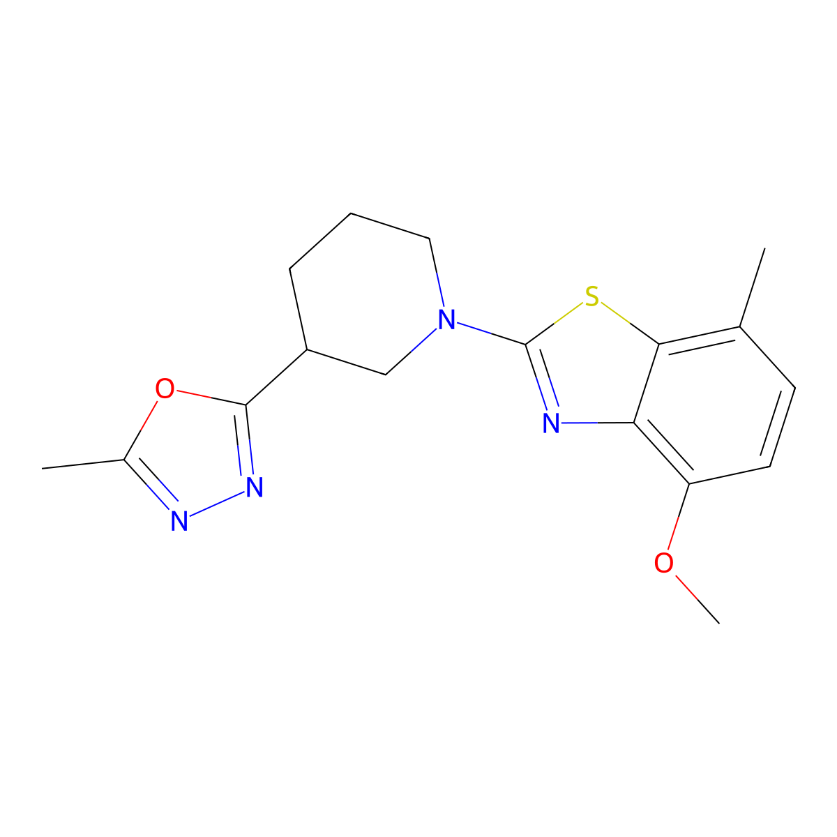 4-Methoxy-7-methyl-2-[3-(5-methyl-1,3,4-oxadiazol-2-yl)piperidin-1-yl]-1,3-benzothiazole molecular structure, CAS 2770585-73-2