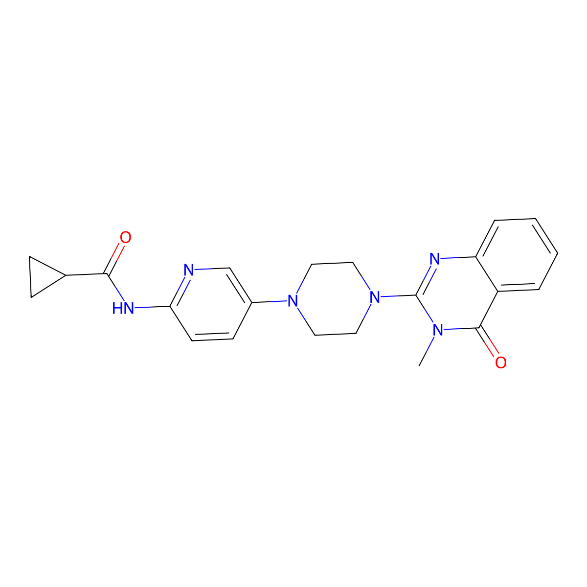 N-{5-[4-(3-methyl-4-oxo-3,4-dihydroquinazolin-2-yl)piperazin-1-yl]pyridin-2-yl}cyclopropanecarboxamide molecular structure, CAS 2770585-86-7