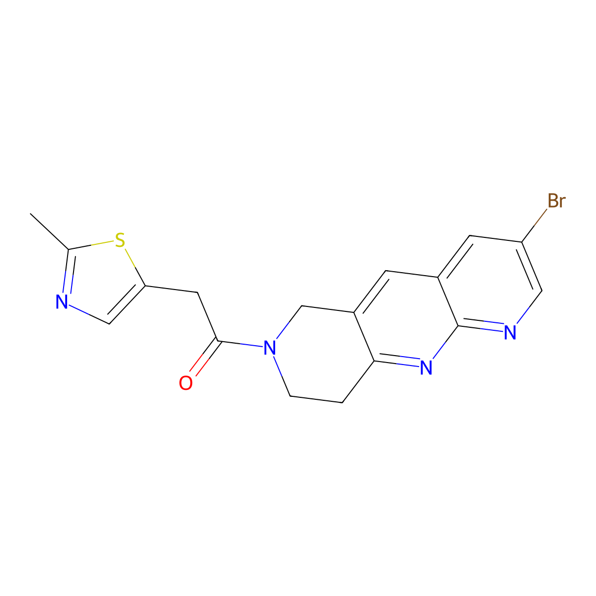 1-{3-bromo-6H,7H,8H,9H-pyrido[2,3-b]1,6-naphthyridin-7-yl}-2-(2-methyl-1,3-thiazol-5-yl)ethan-1-one molecular structure, CAS 2770585-91-4