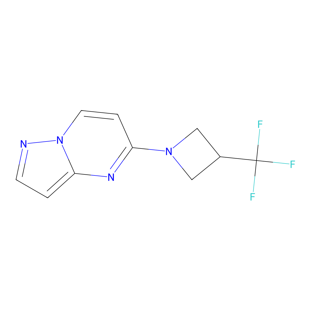 1-{Pyrazolo[1,5-a]pyrimidin-5-yl}-3-(trifluoromethyl)azetidine molecular structure, CAS 2770585-93-6
