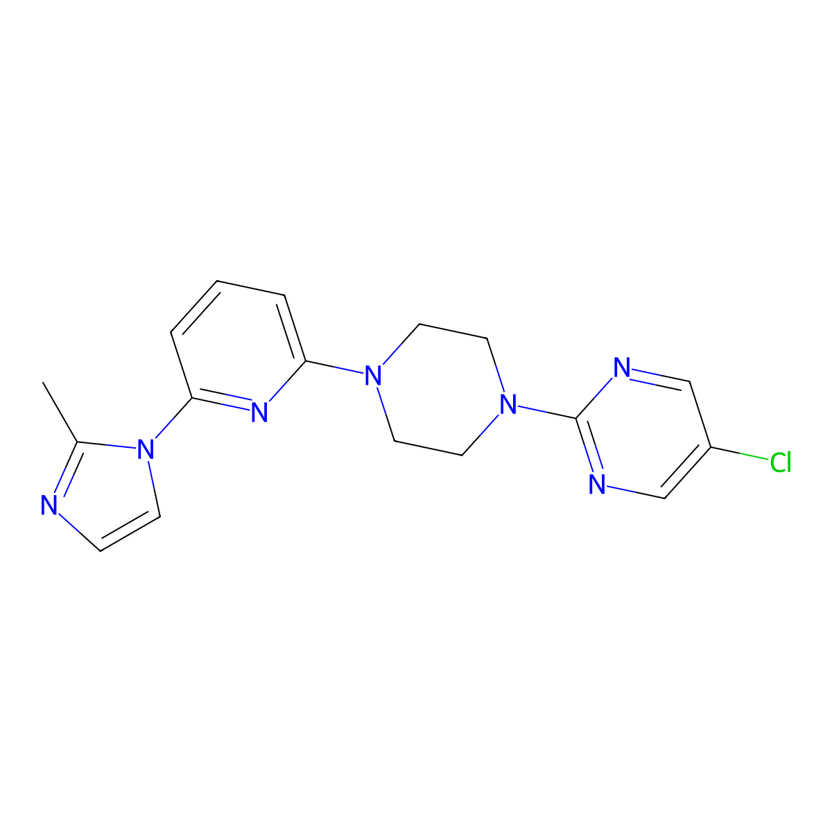 5-chloro-2-{4-[6-(2-methyl-1H-imidazol-1-yl)pyridin-2-yl]piperazin-1-yl}pyrimidine molecular structure, CAS 2770585-95-8