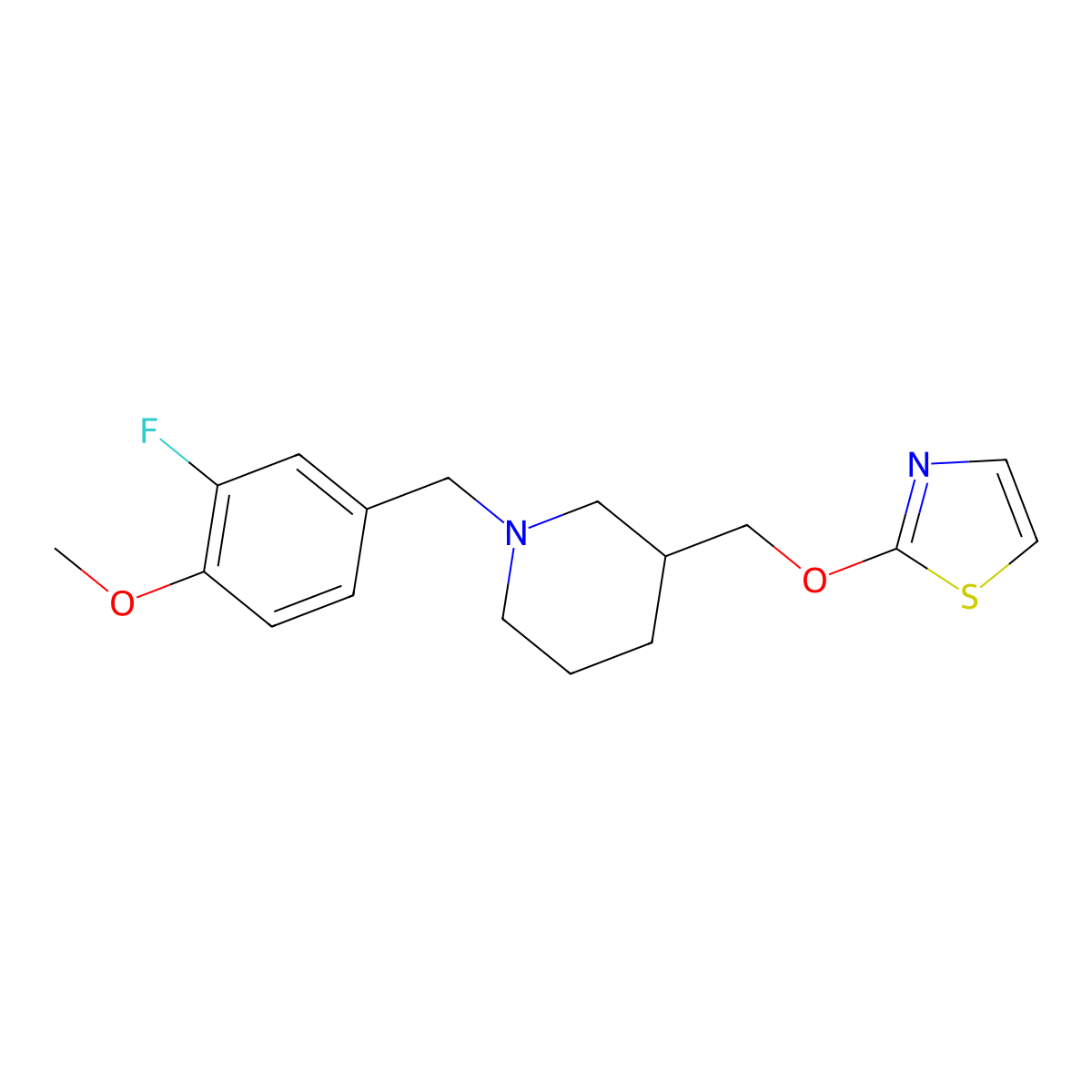 1-[(3-Fluoro-4-methoxyphenyl)methyl]-3-[(1,3-thiazol-2-yloxy)methyl]piperidine molecular structure, CAS 2770585-99-2