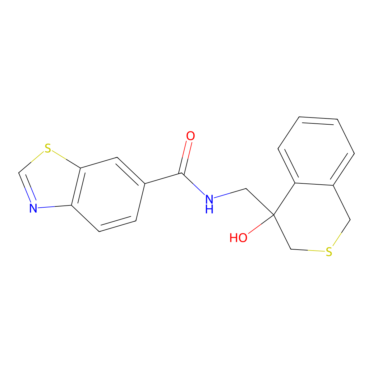 N-[(4-hydroxy-3,4-dihydro-1H-2-benzothiopyran-4-yl)methyl]-1,3-benzothiazole-6-carboxamide molecular structure, CAS 2770586-03-1