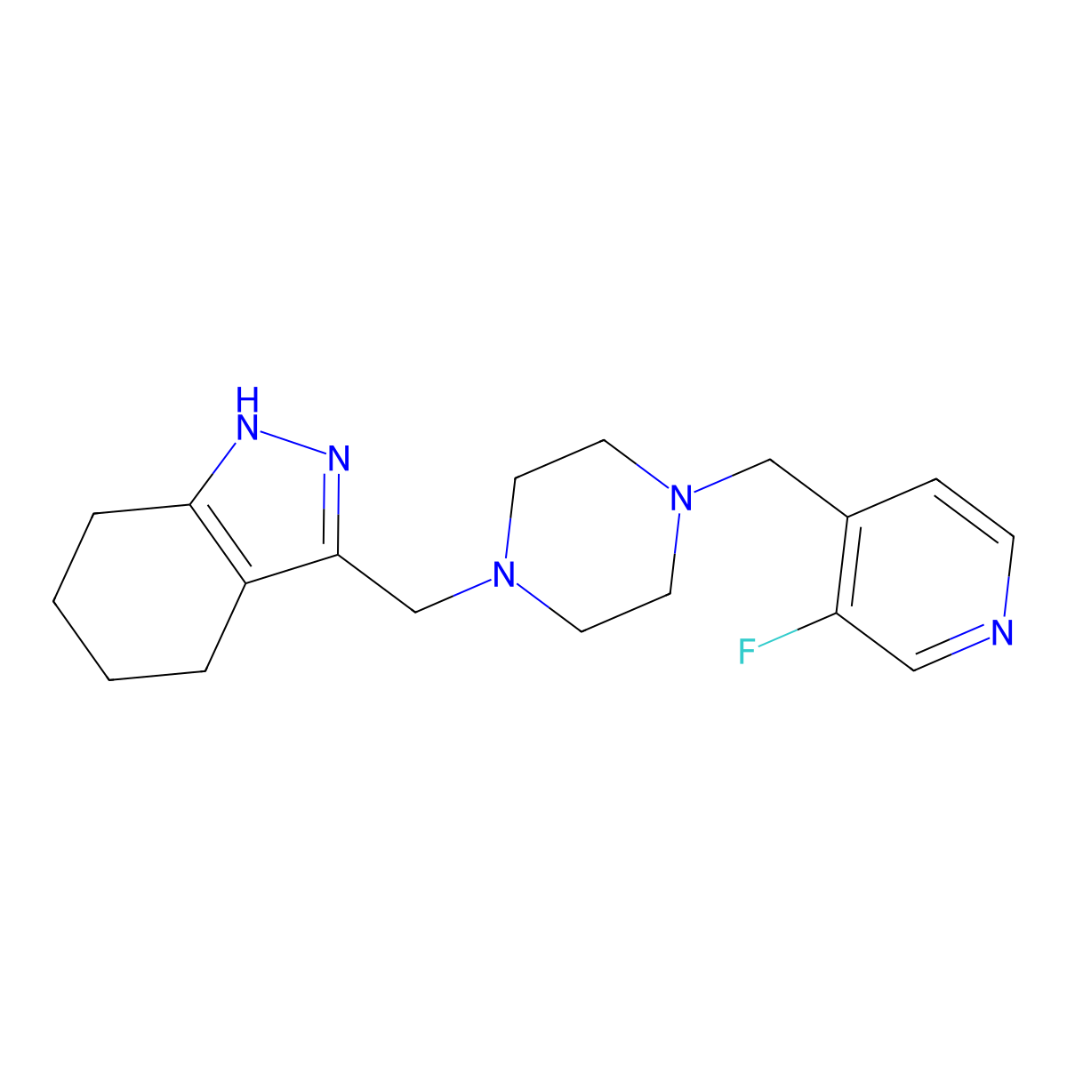 3-({4-[(3-fluoropyridin-4-yl)methyl]piperazin-1-yl}methyl)-4,5,6,7-tetrahydro-1H-indazole molecular structure, CAS 2770586-06-4