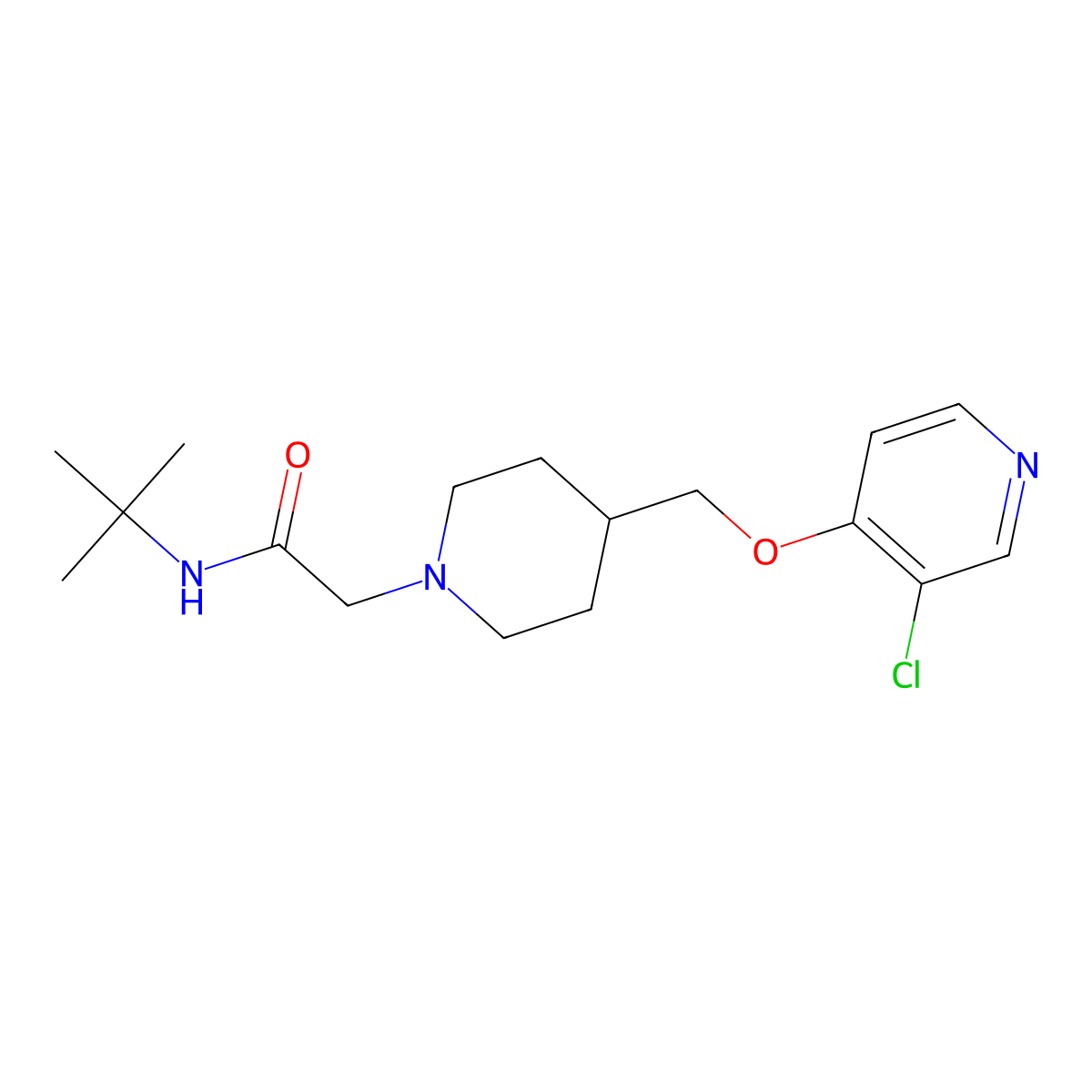 N-tert-butyl-2-(4-{[(3-chloropyridin-4-yl)oxy]methyl}piperidin-1-yl)acetamide molecular structure, CAS 2770586-07-5