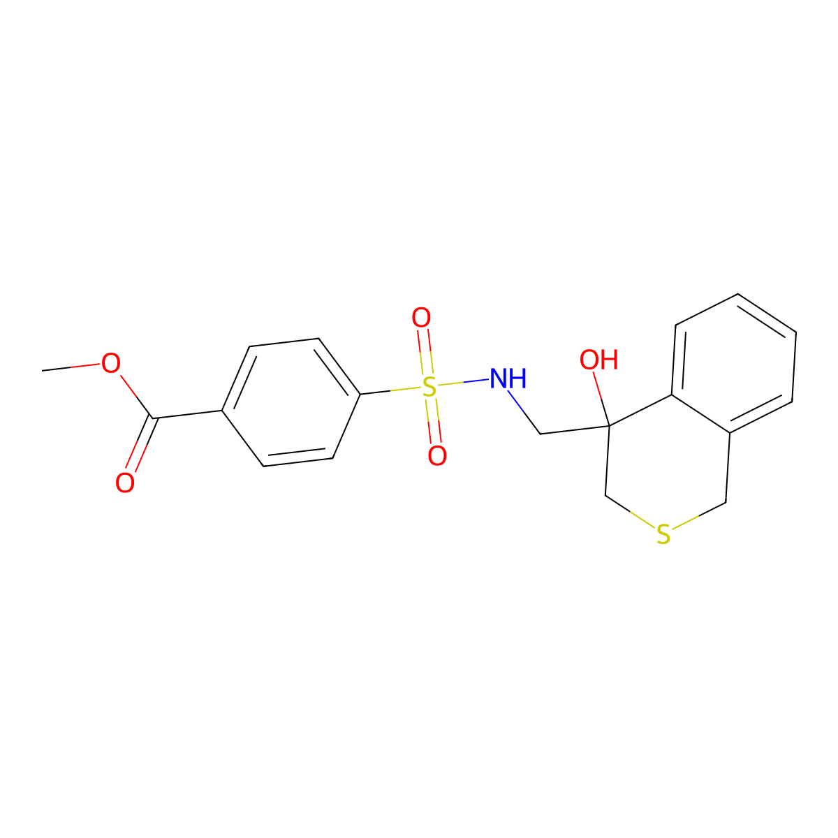 methyl 4-{[(4-hydroxy-3,4-dihydro-1H-2-benzothiopyran-4-yl)methyl]sulfamoyl}benzoate molecular structure, CAS 2770586-10-0