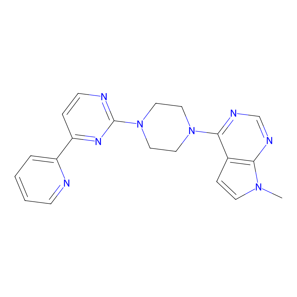 2-(4-{7-methyl-7H-pyrrolo[2,3-d]pyrimidin-4-yl}piperazin-1-yl)-4-(pyridin-2-yl)pyrimidine molecular structure, CAS 2770586-17-7